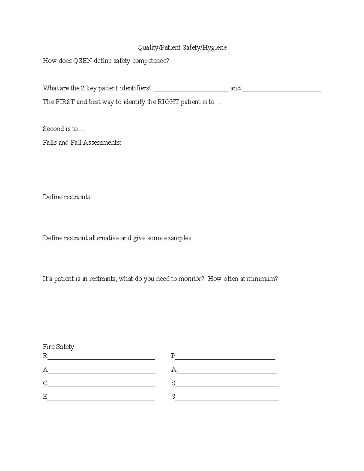 Funds of Nursing Wk 2 Notes - Quality/Patient Safety/Hygiene How does ...