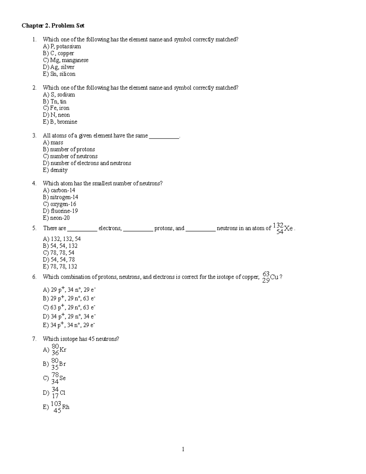 CHEM-113. Chapter 2. Problem SET - Chapter 2. Problem Set 1. Which one ...