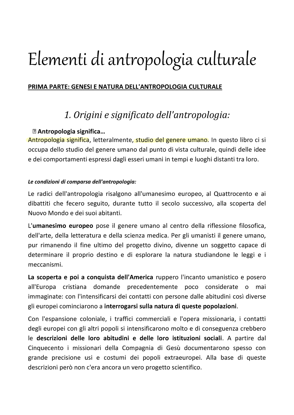 Riassunto Completo- Elementi Di Antropologia Culturale - Elementi Di ...