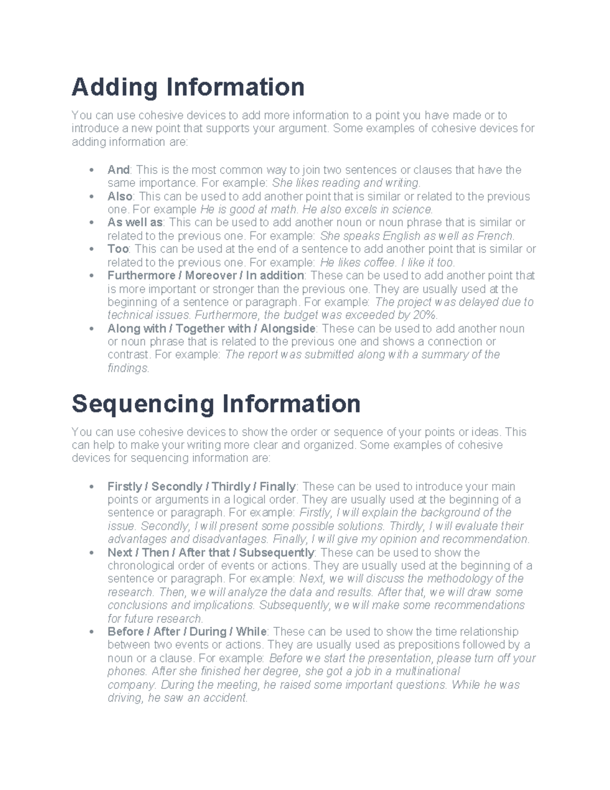 Cohesive Device Lesson - Adding Information You can use cohesive ...