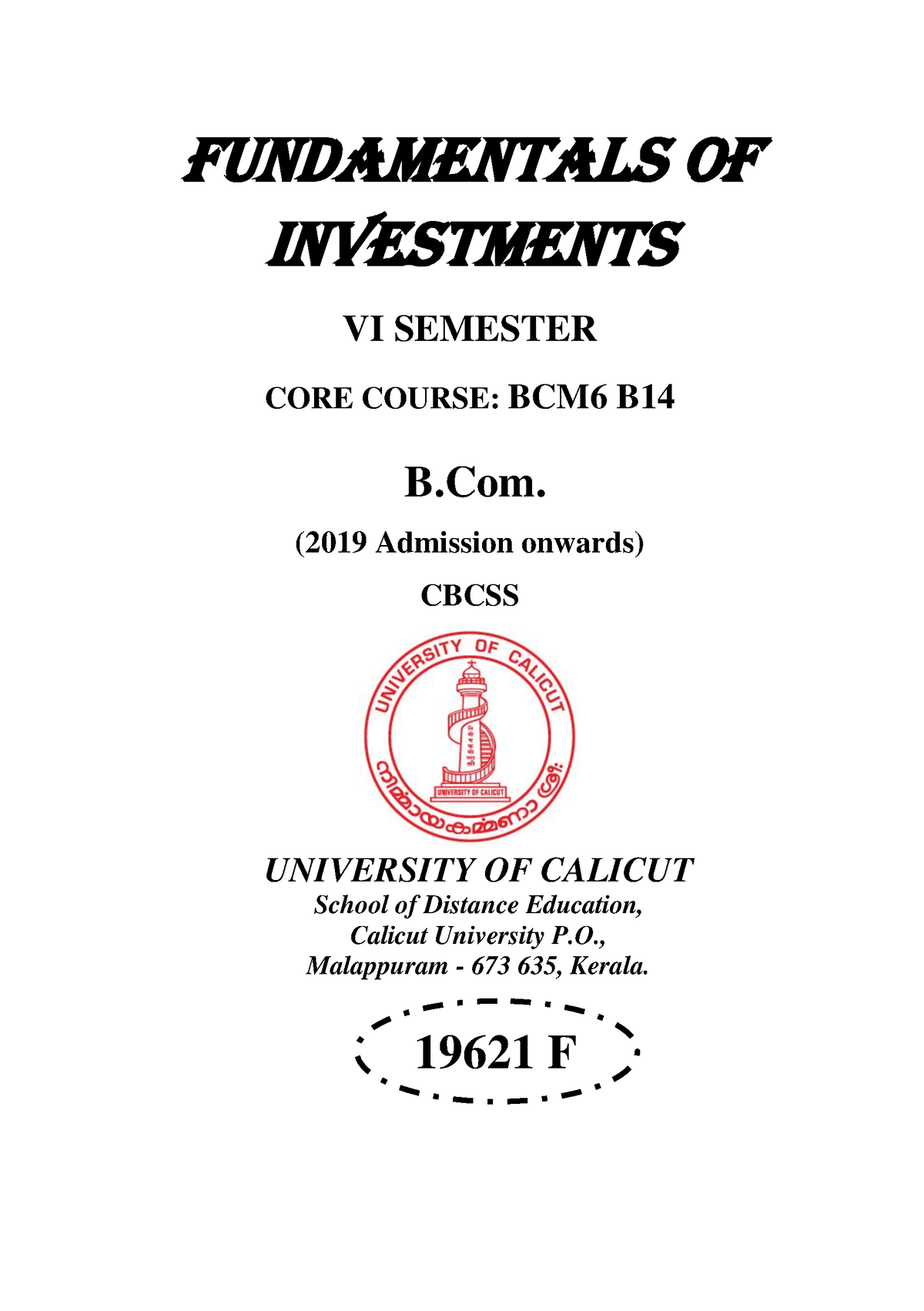 SLM-B Com-Fundamentals Of Investment To Print (revised) 6 Sem ...