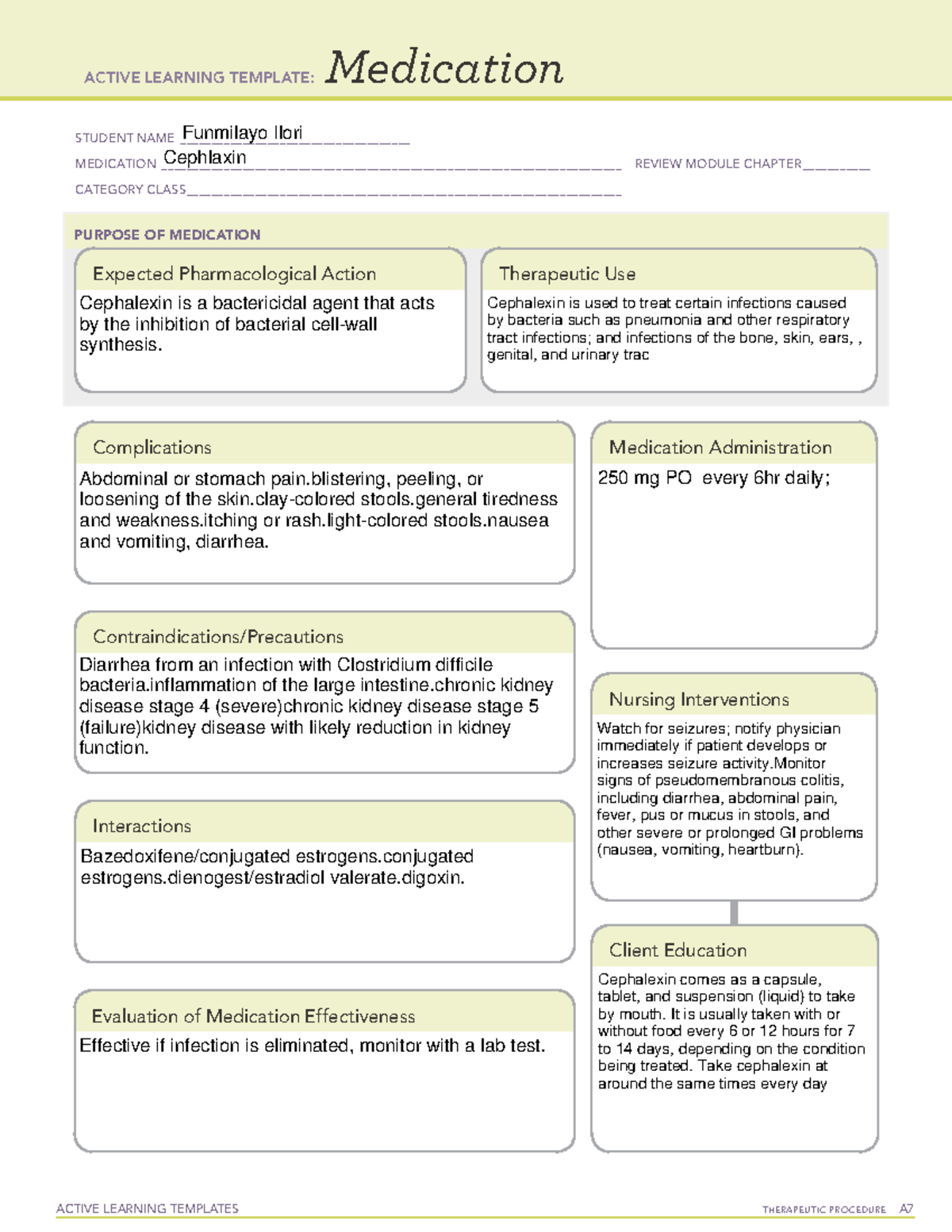 Filori medicationg Template Cephlaxin 080422 - ACTIVE LEARNING ...