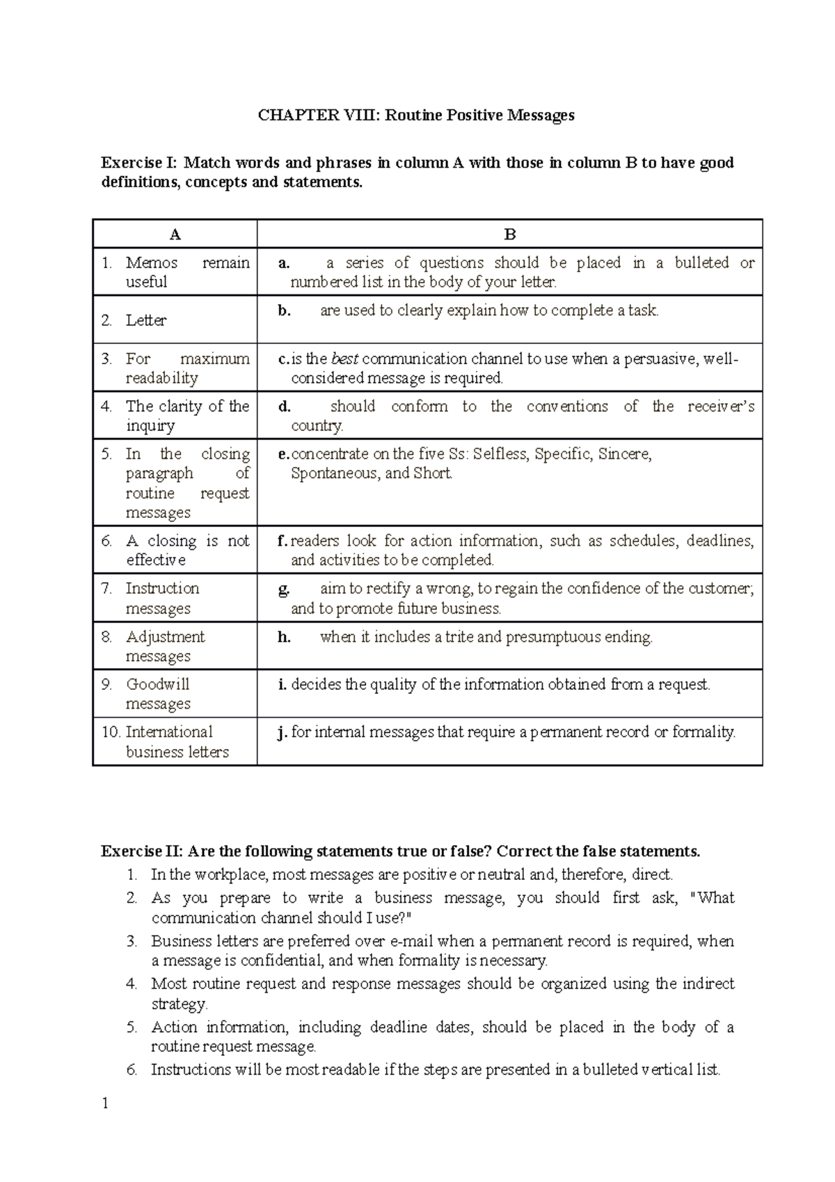 Chapter 8 good point CHAPTER VIII Routine Positive Messages