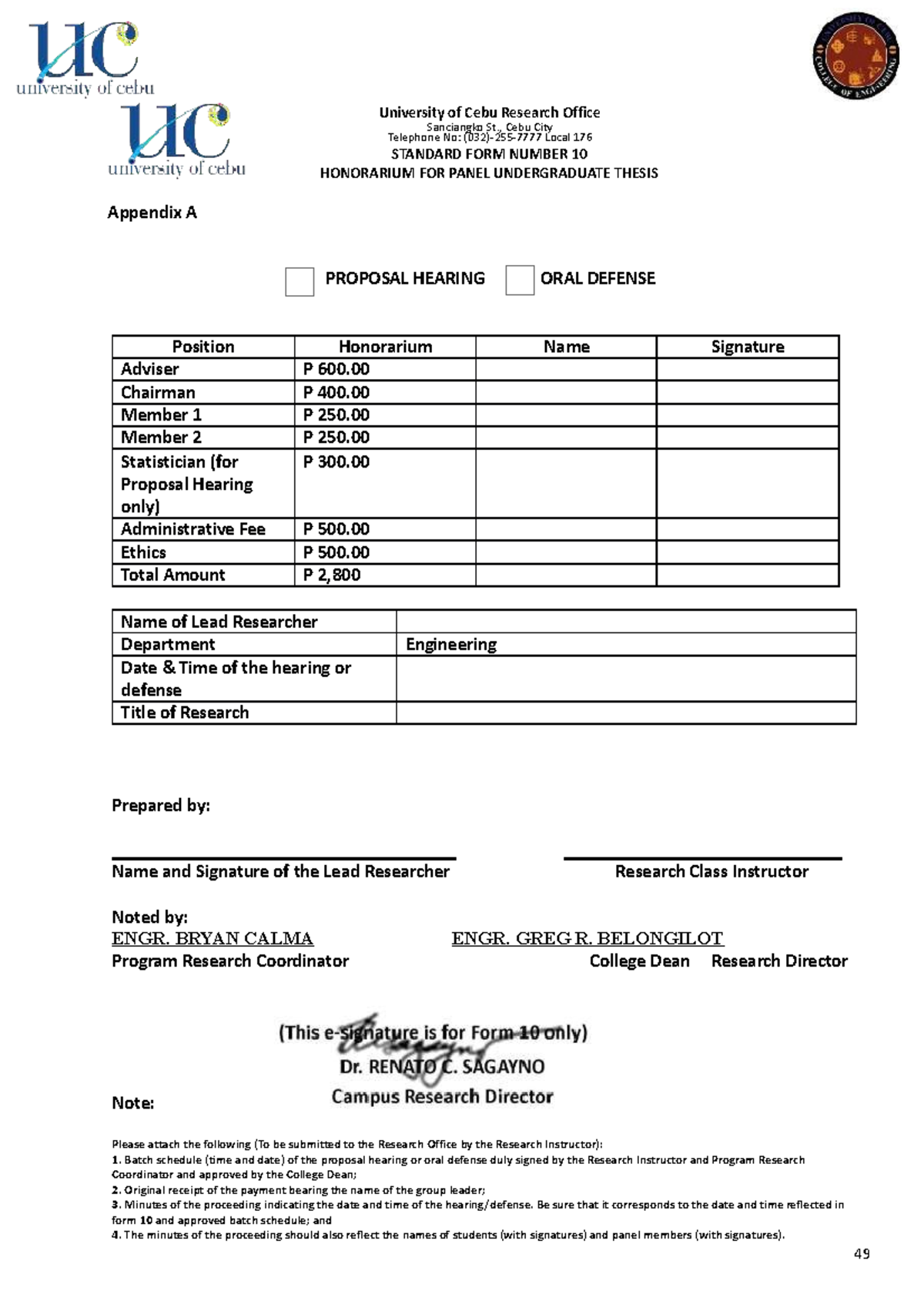 Honorarium pls Appendix A University of Cebu Research Office