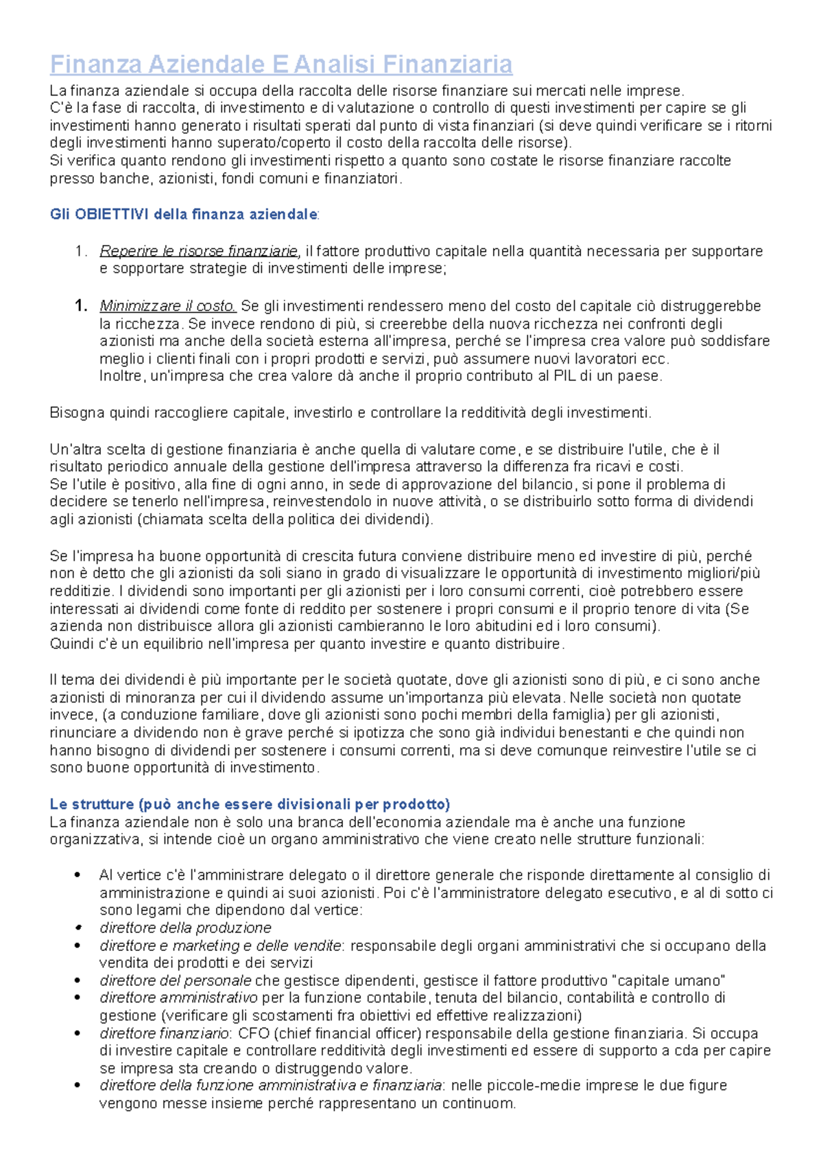 Finanza Aziendale - C’è la fase di raccolta, di investimento e di ...