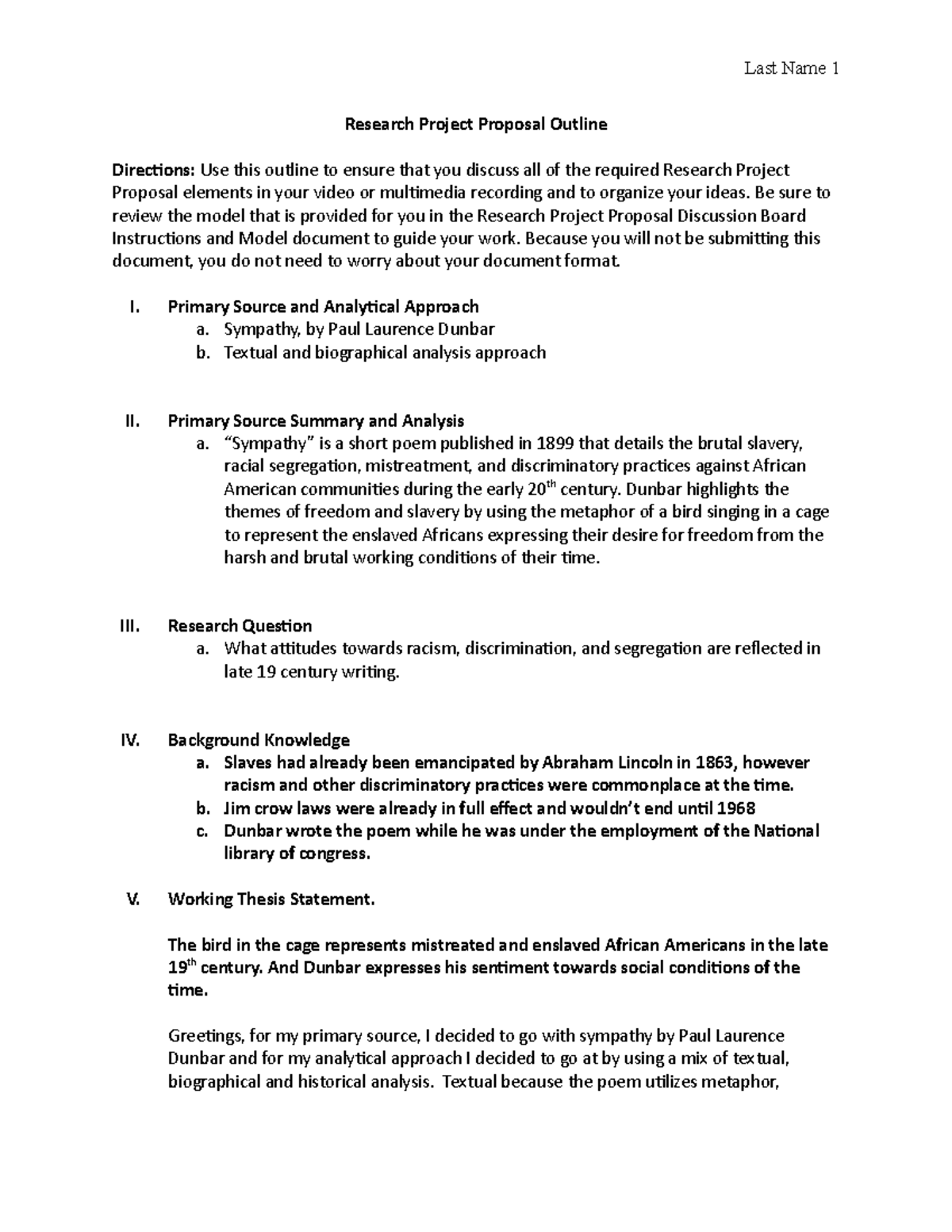 Research Project proposal outline. - Last Name 1 Research Project ...