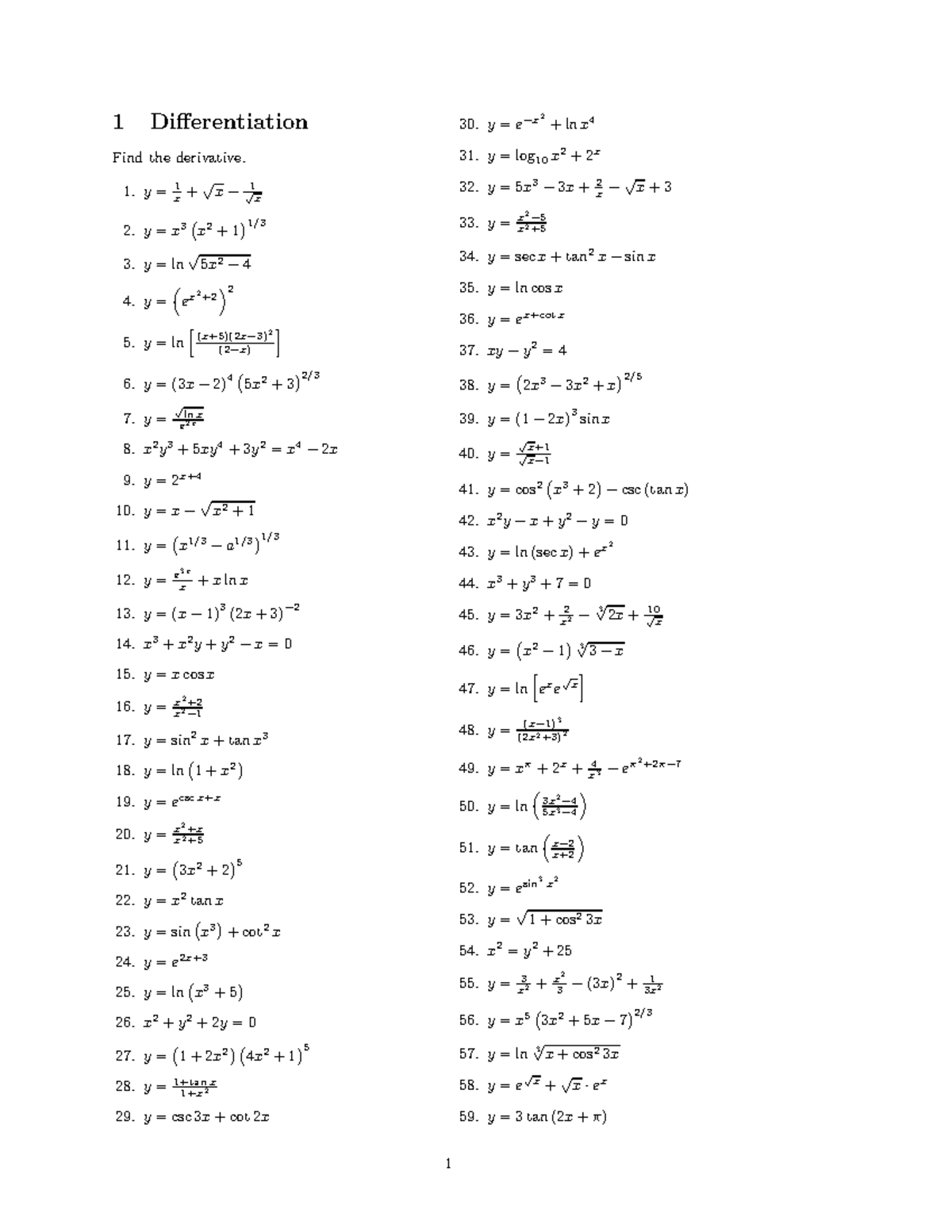 Differentiation practice questions 1 differentiation find the