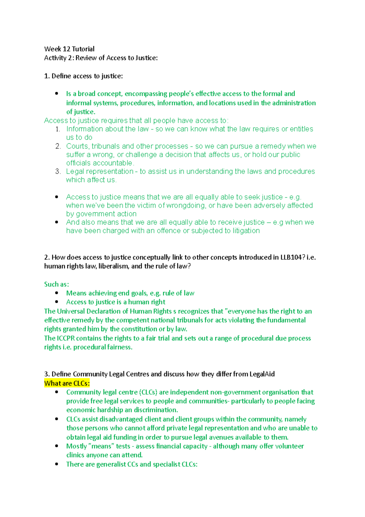 Week 12 Tutorial - Week 12 Tutorial Activity 2: Review Of Access To ...