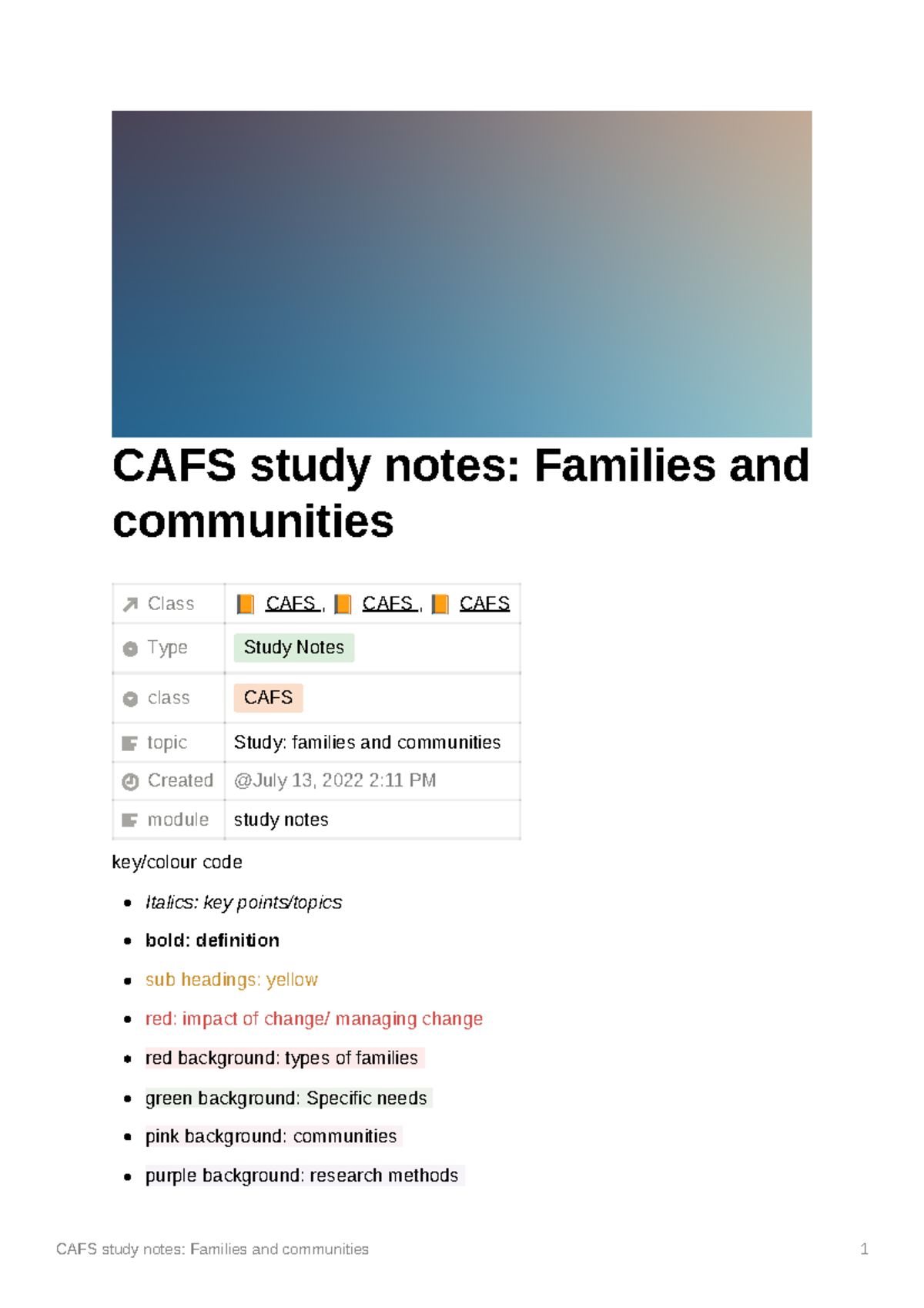 CAFS Study Notes Families And Communities - CAFS Study Notes: Families ...