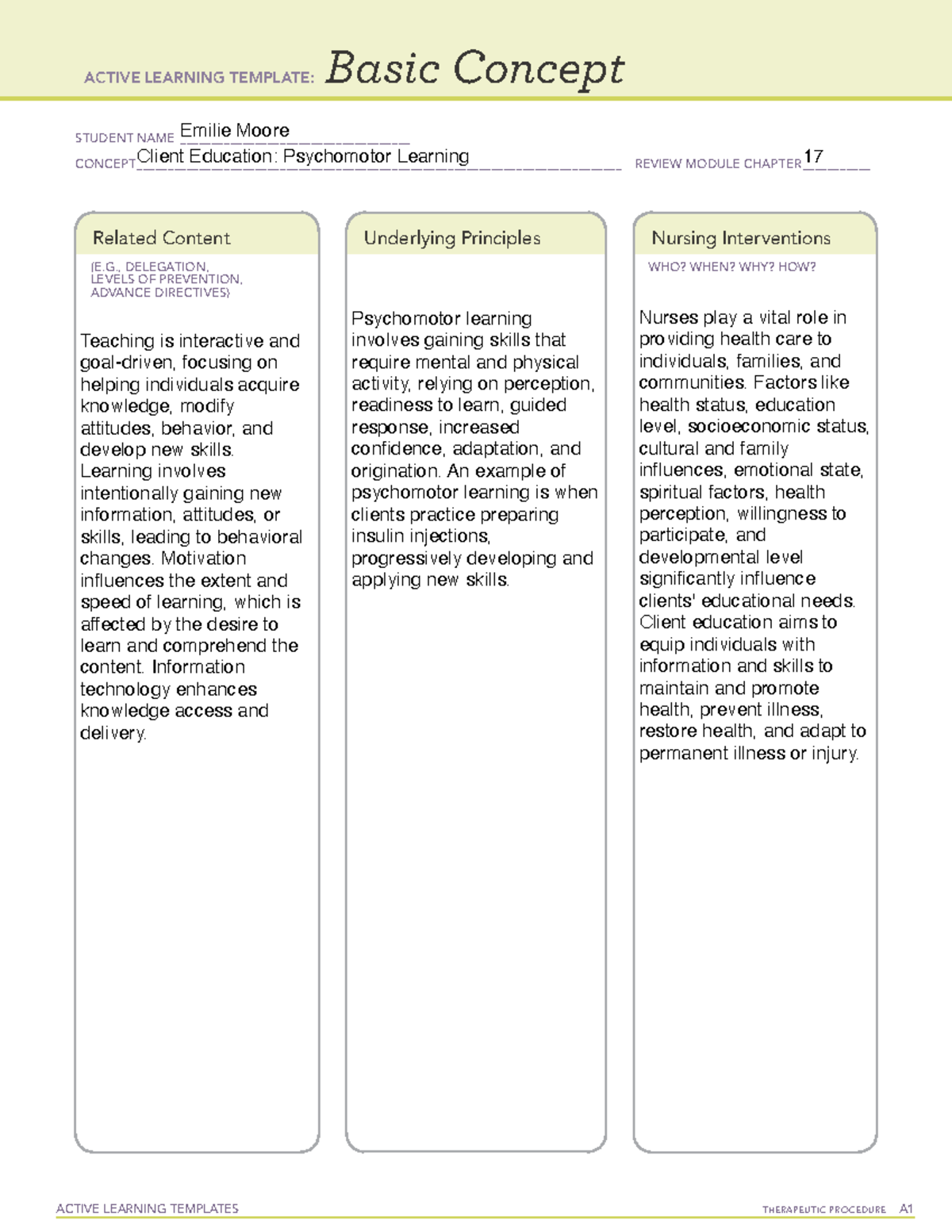 Client Education- Psychomotor Learning - ACTIVE LEARNING TEMPLATES ...