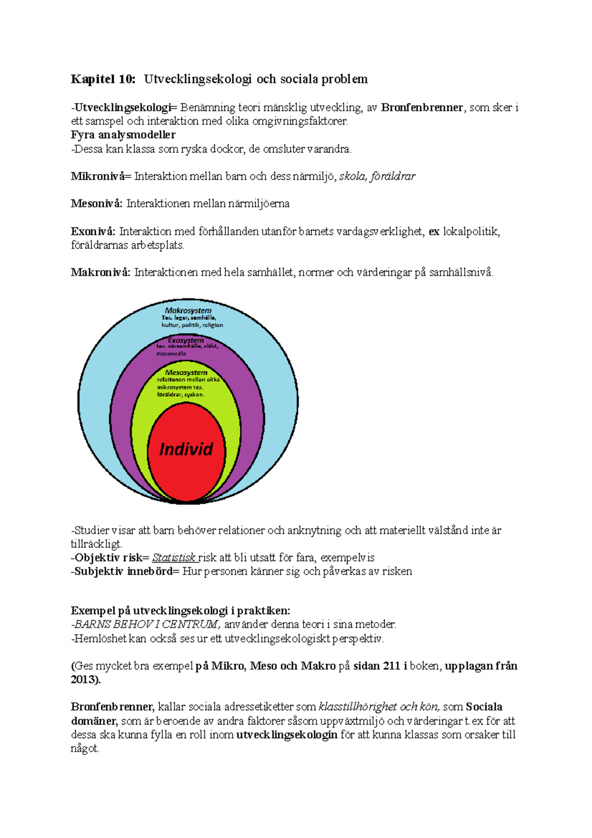 Perspektiv På Sociala Problem Kap 10 - Kapitel 10: Utvecklingsekologi ...