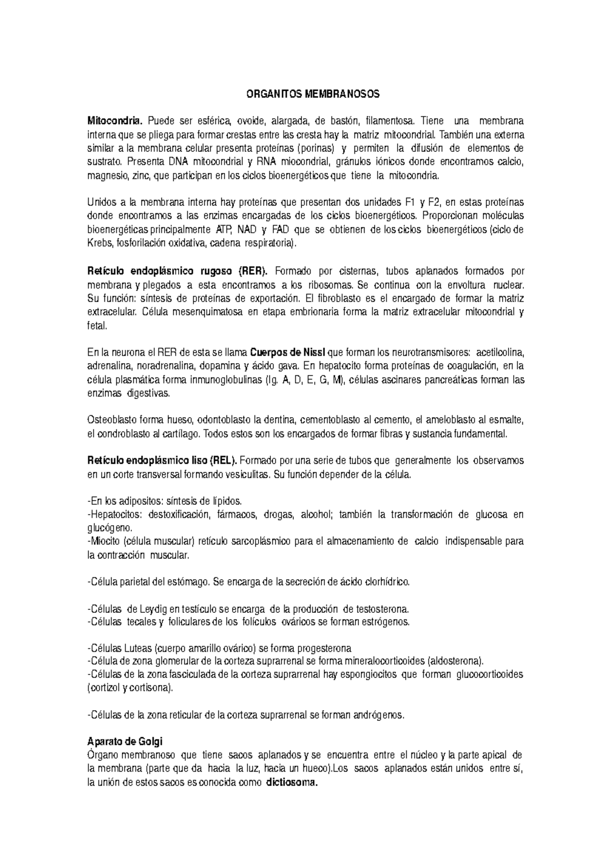 Organitos Membranosos Studocu