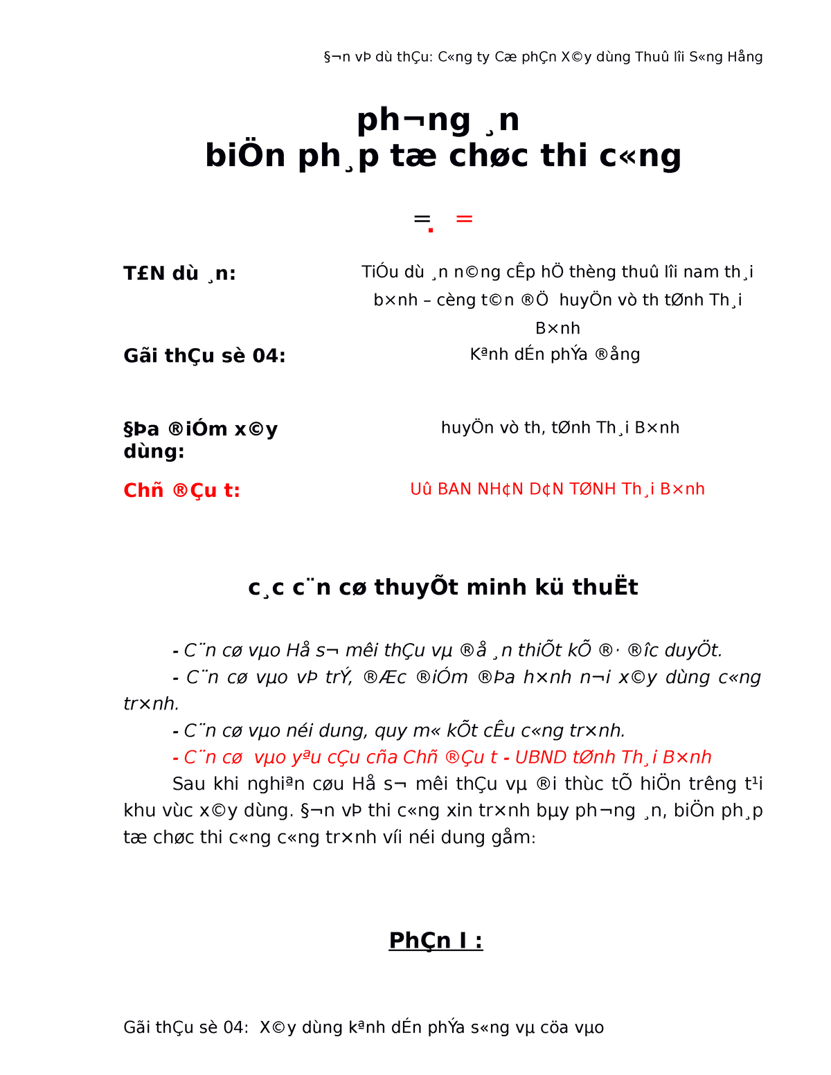 Kenh Vu Thu Thai Binh - Biện Pháp Thi Công - Ph¬ng ̧n BiÖn Ph ̧p Tæ ...