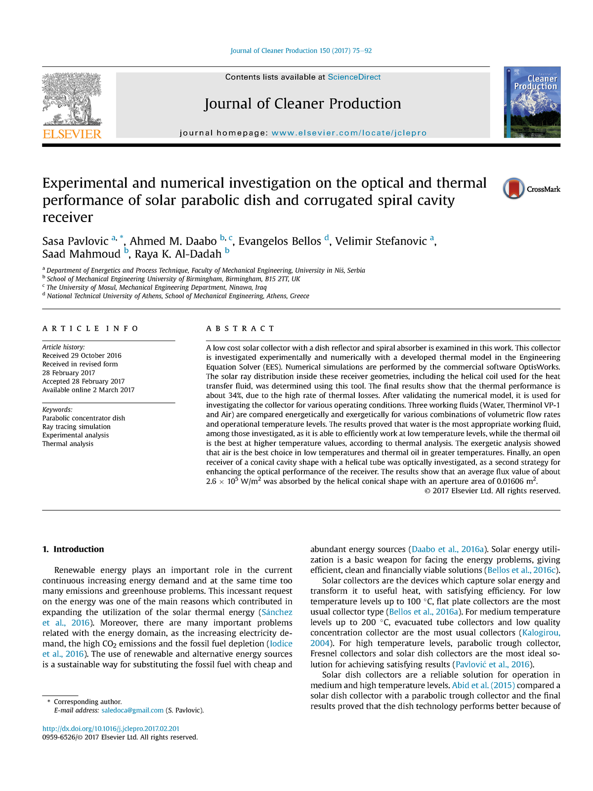 Experimental And Numerical Investigation On The Optical And Thermal ...