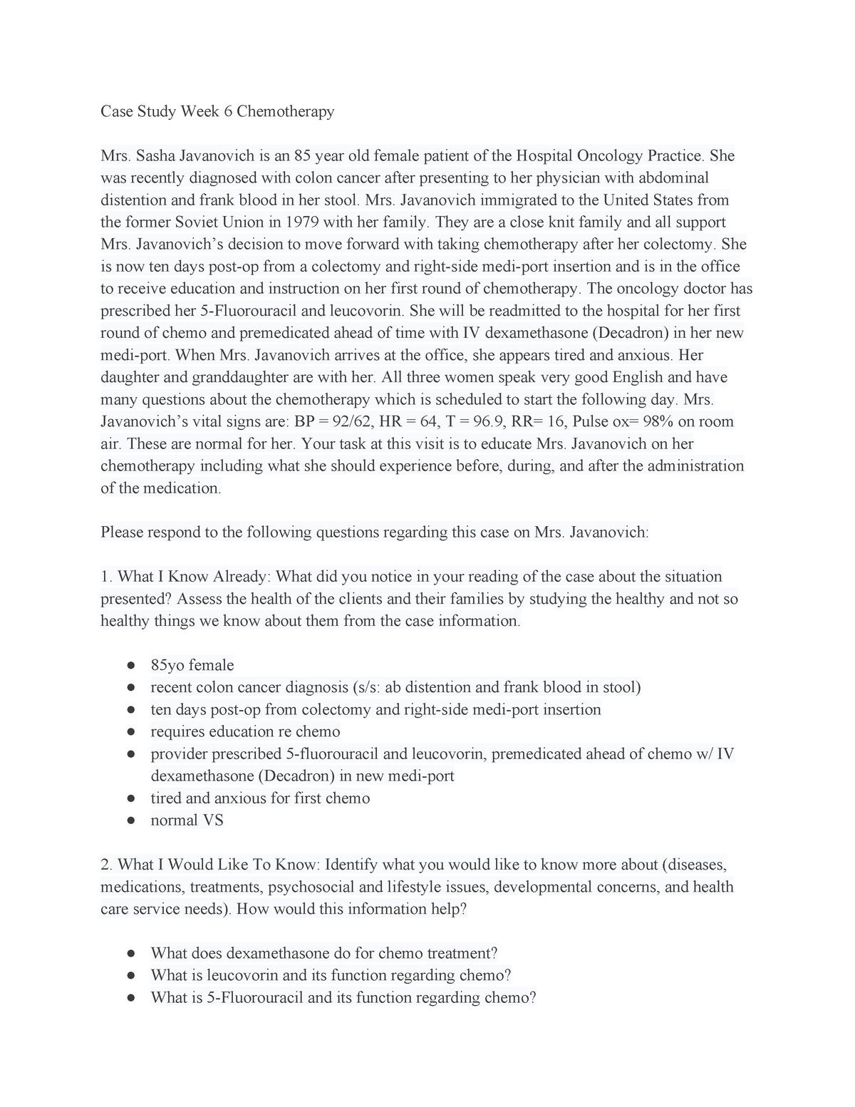 Group 7Case Study Chemotherapy^J Case Study 4-Week 6 - Case Study Week ...