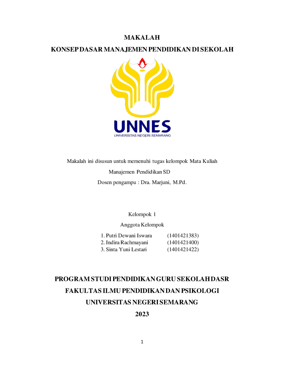 Makalah Kelompok 1 Manajemen Pendidikan SD-1 - MAKALAH KONSEP DASAR ...