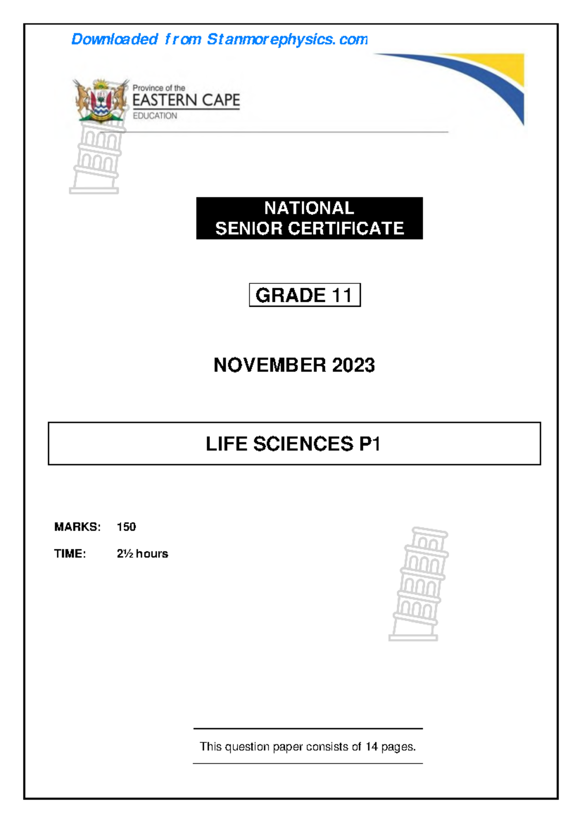 EC Life Sciences Grade 11 November 2023 P1 and Memo NATIONAL SENIOR