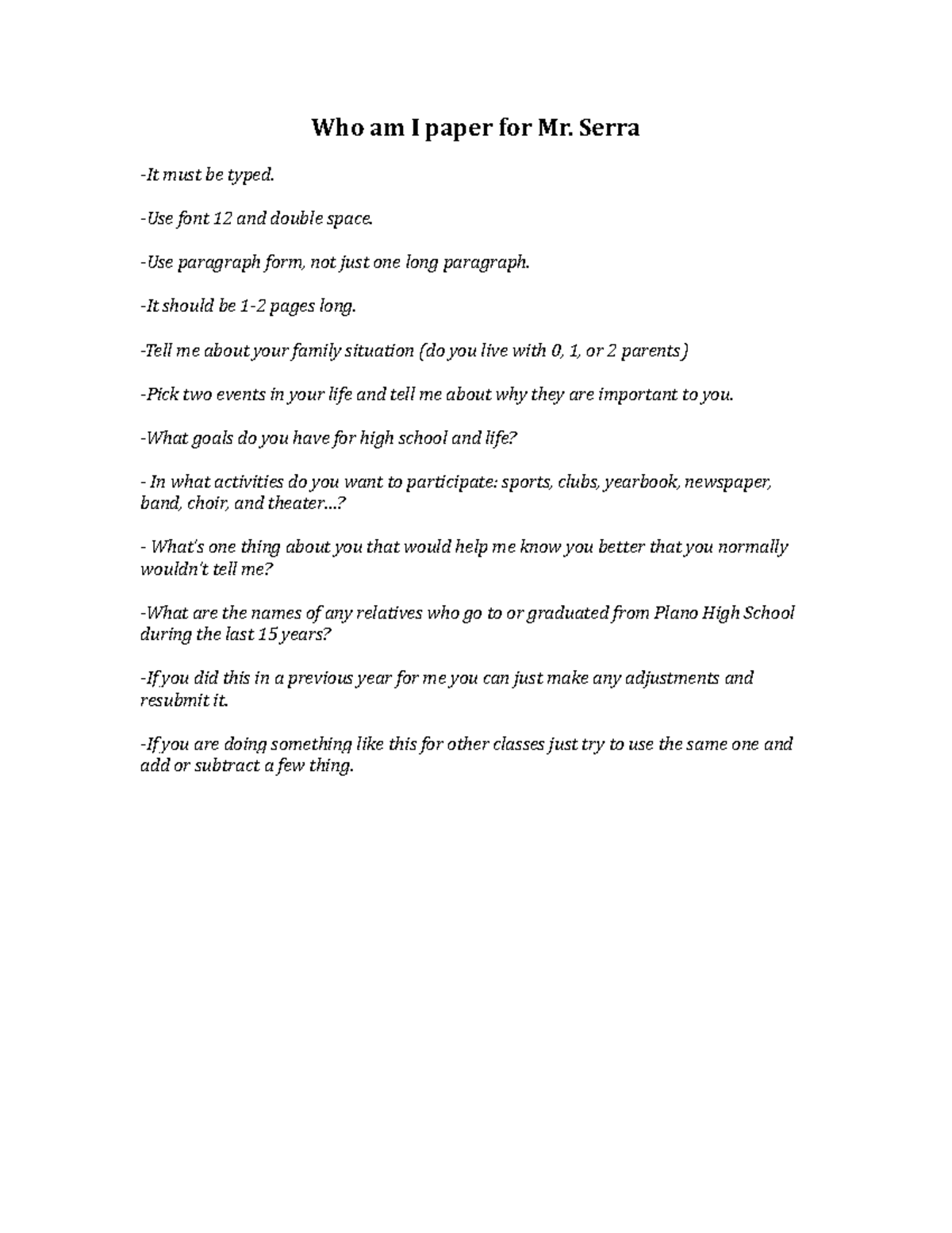 1st assignment paper 2022-23 - Who am I paper for Mr. Serra -It must be ...