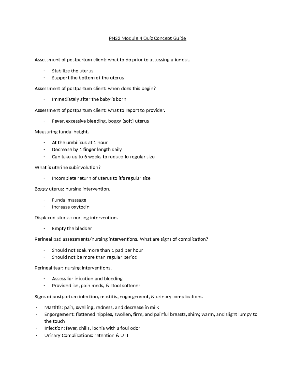 PNS4 - PNS quia 4 - PNS2 Module 4 Quiz Concept Guide Assessment of ...