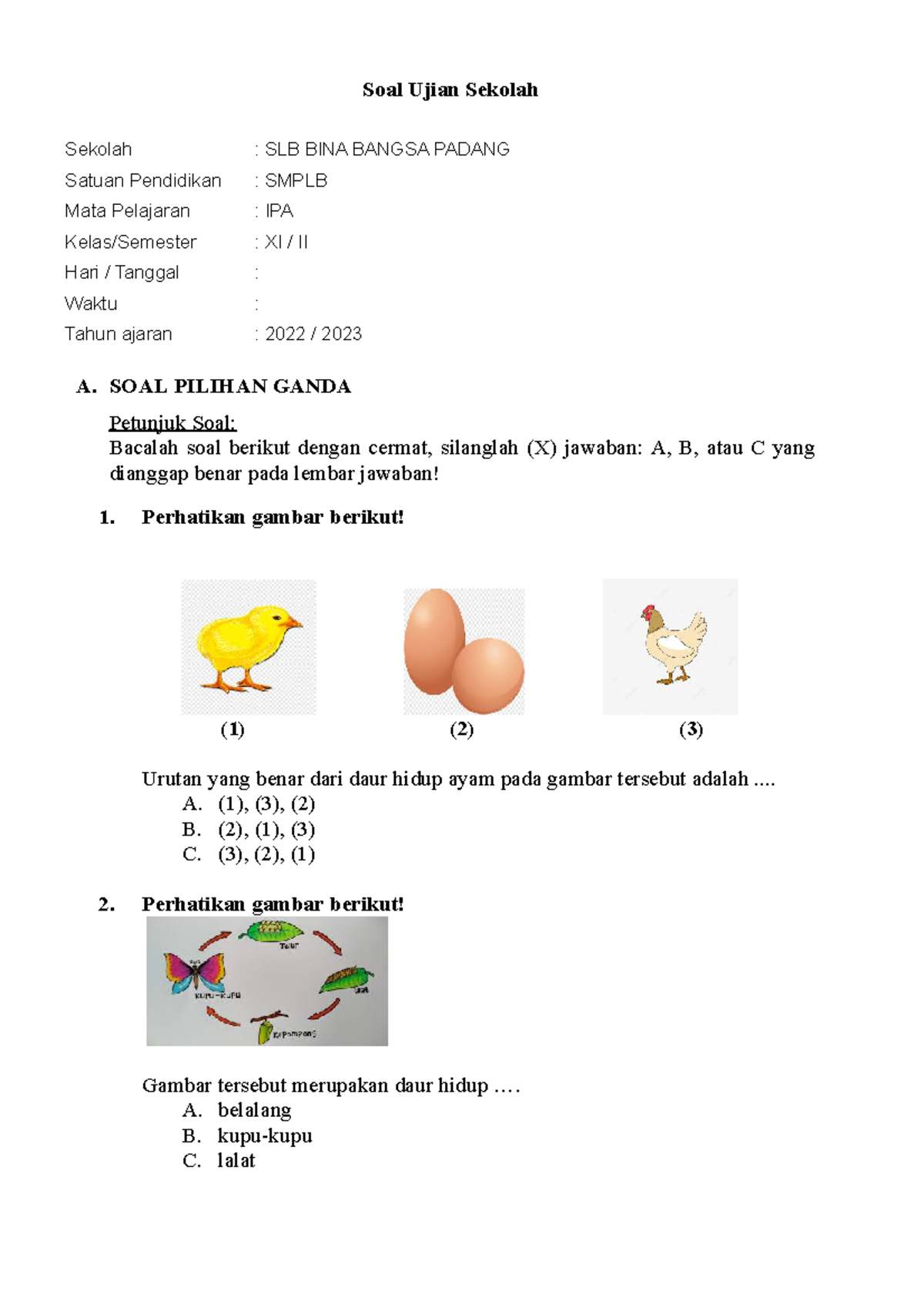 Soal UAS IPA Smplb - PPG - Soal Ujian Sekolah Sekolah : SLB BINA BANGSA ...