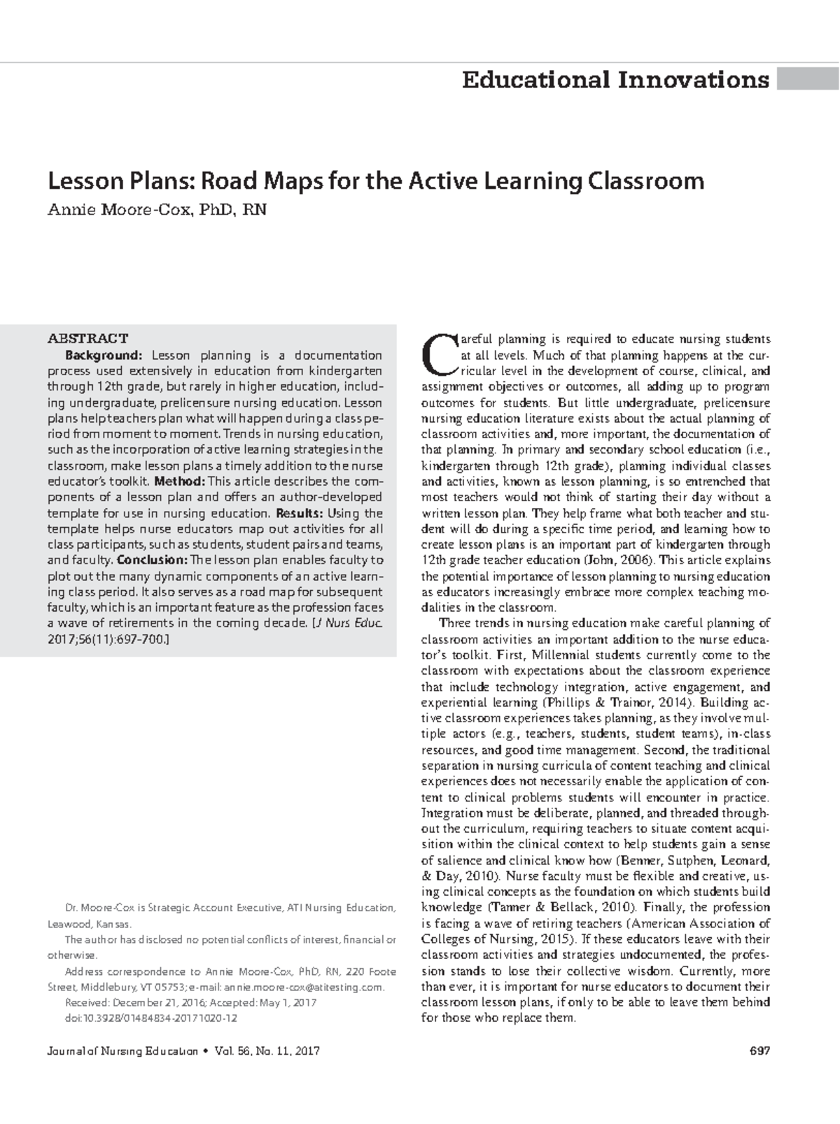 Lesson Plans- Road Maps for the Active Learning Classroom - ABSTRACT ...