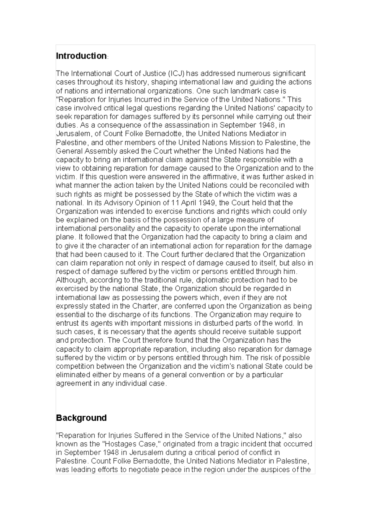 Assignment of int law - Introduction: The International Court of ...