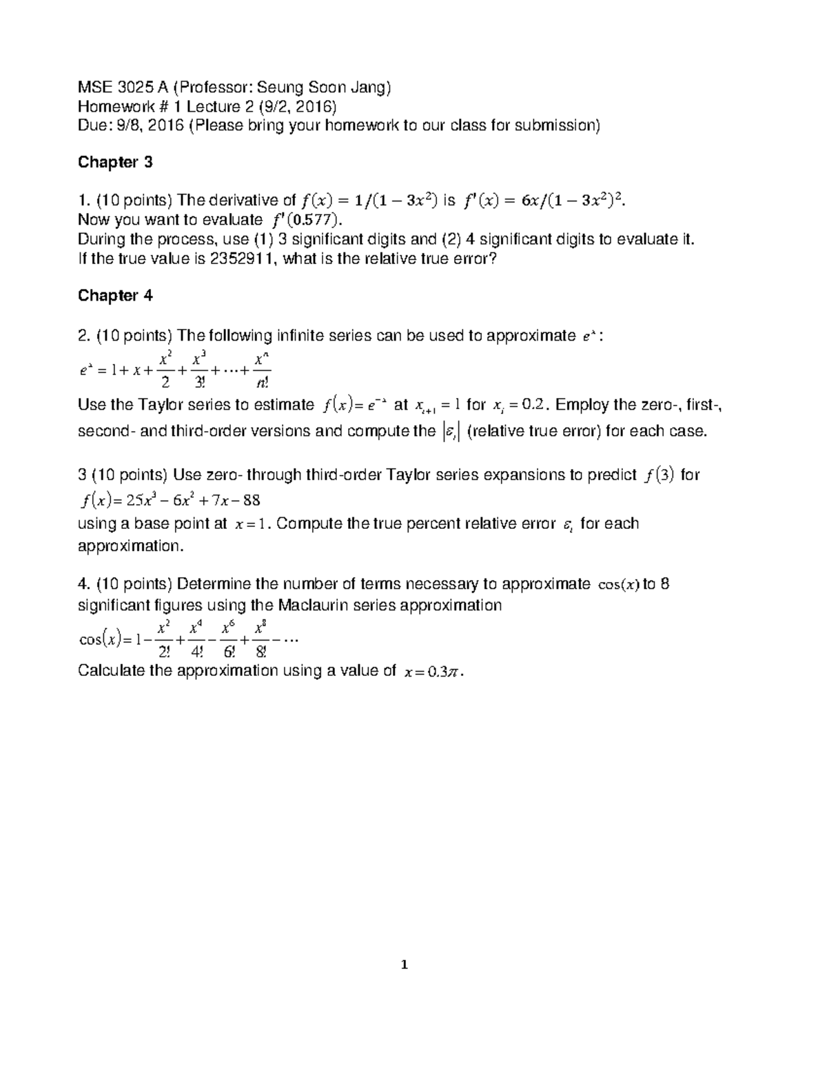 Hw1-3 - Homework Solutions - 1 MSE 3025 A (Professor: Seung Soon Jang ...