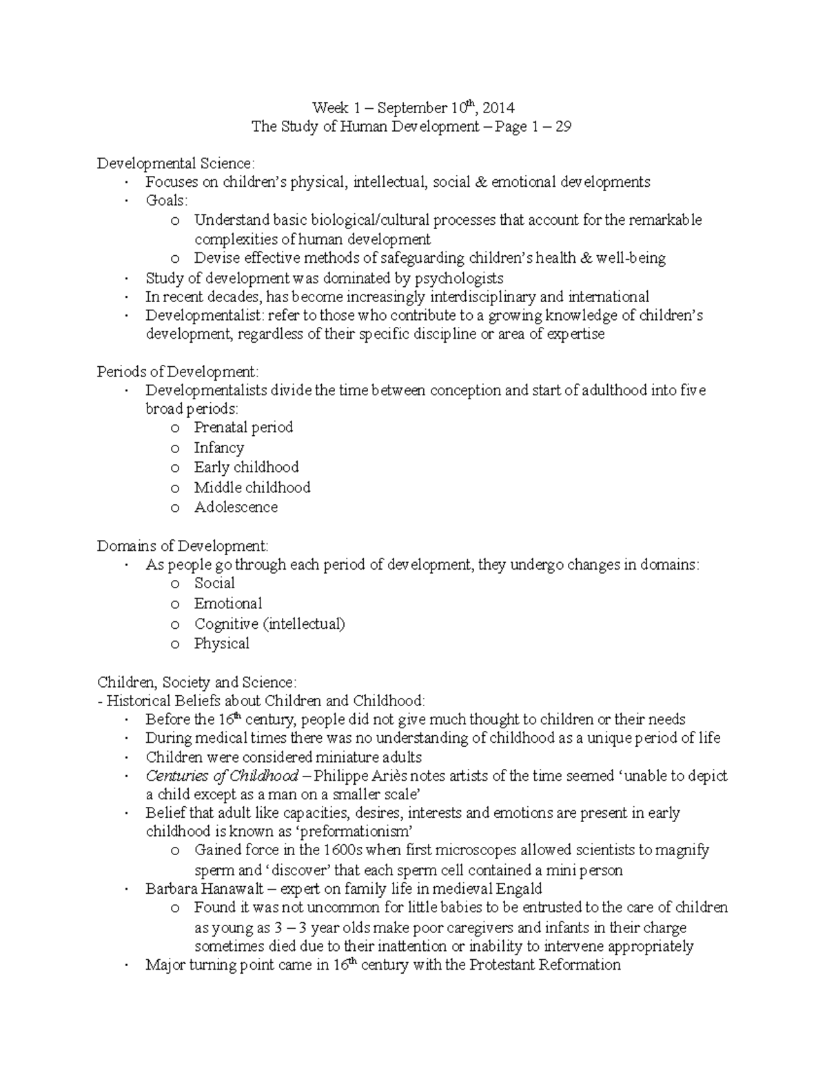 Complete lecture notes - The Study of Human Development - Week 1 ...