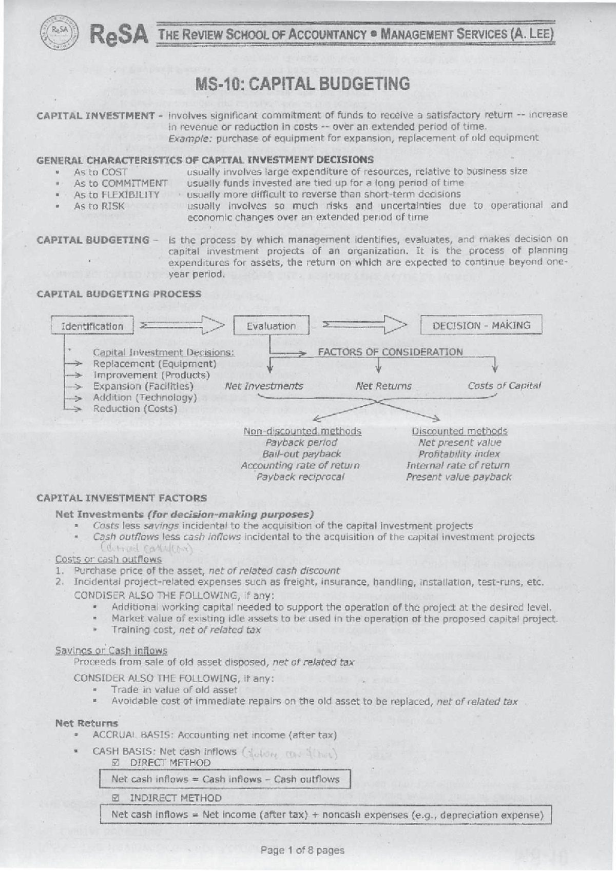 Capital Budgeting Cost Accounting R3 4 Accountancy Studocu
