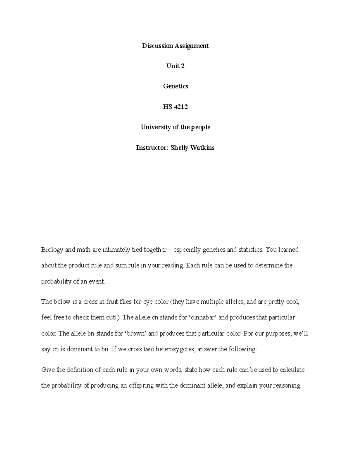 DA 2 4212 Discussion Assignment Unit 2 HS 4212