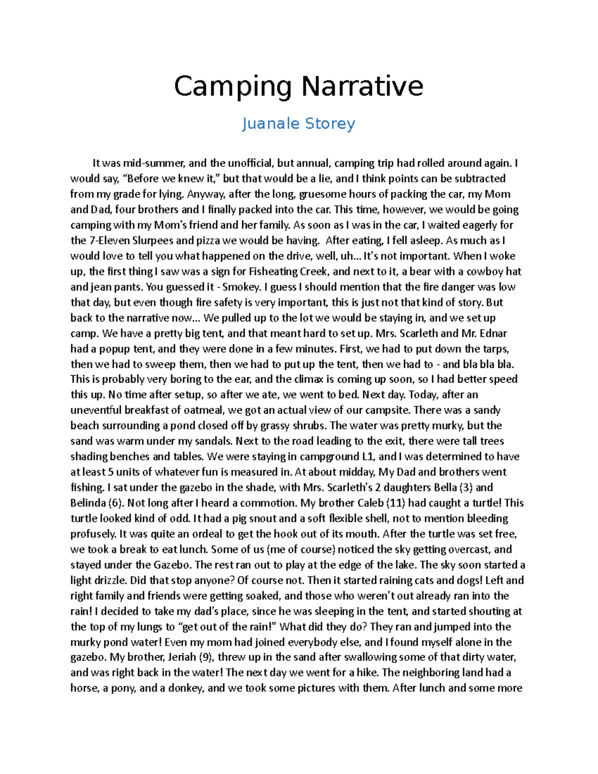 narrative essay about a camping trip gone wrong