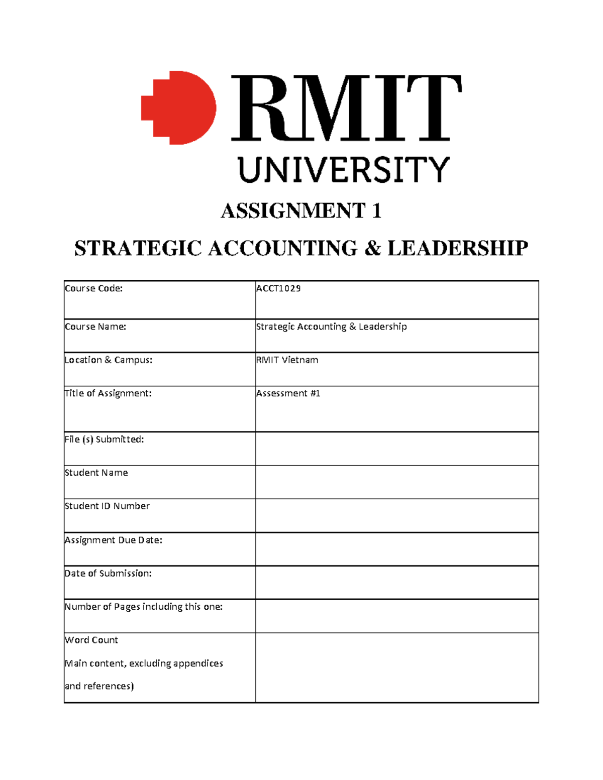 Strategic Accounting and Leadership Sample Assignment 1 ACCT1029 RMIT ...
