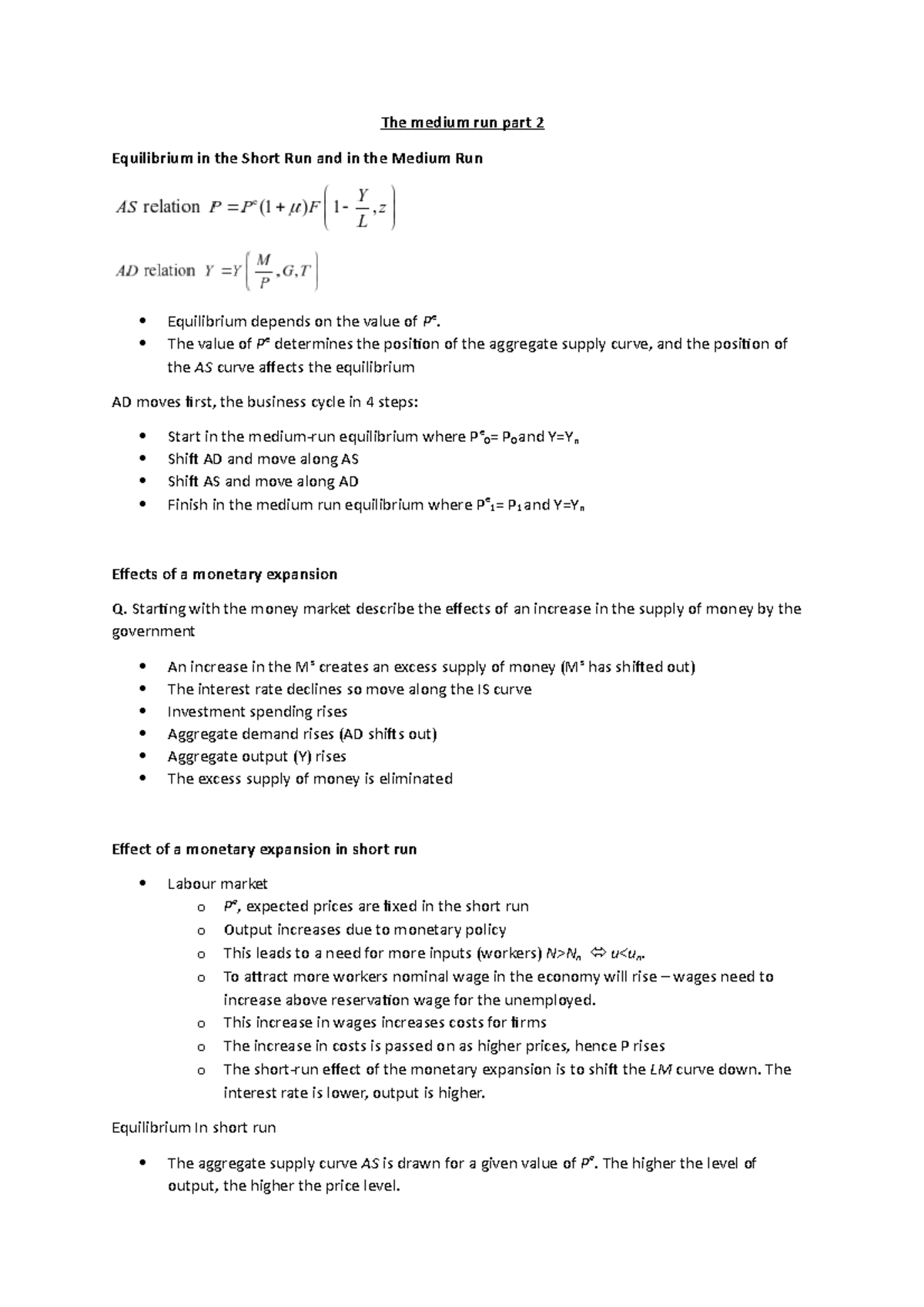 4. The medium run part 2 - Lecture notes 9-10 - The medium run part 2 ...