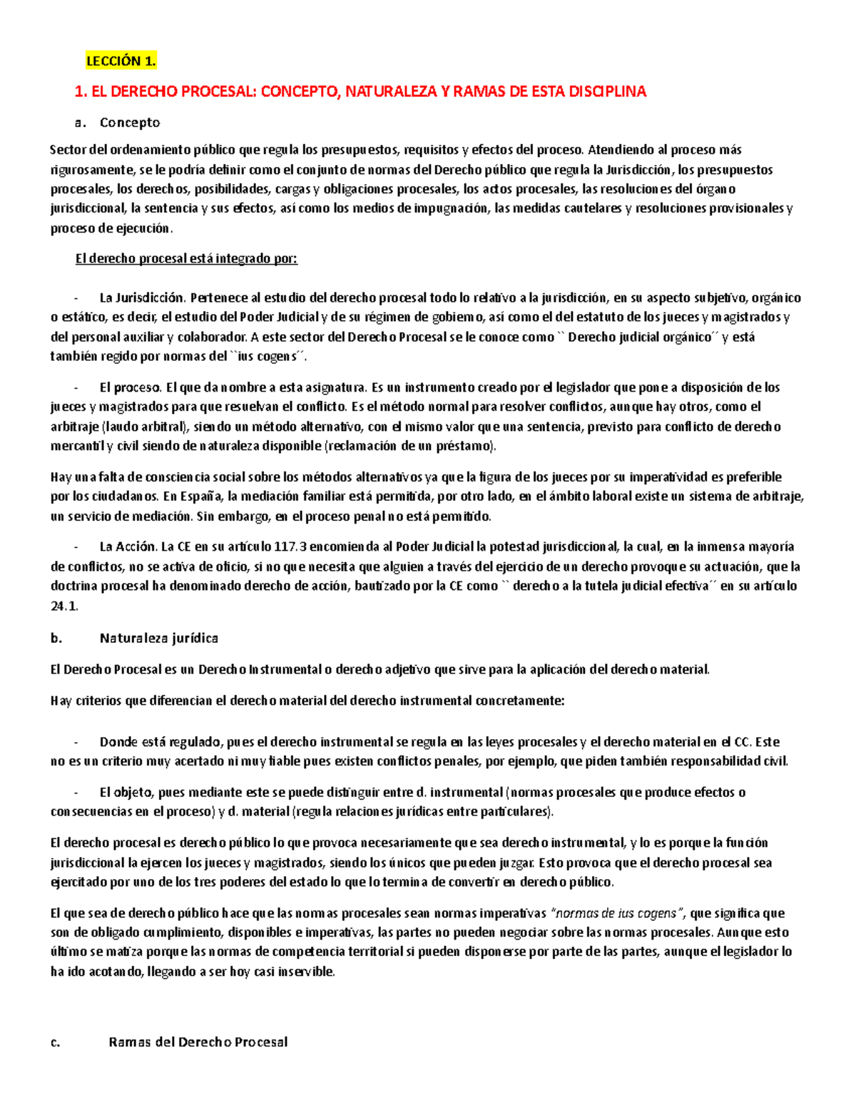 Temas 1-5 - Apuntes 1-5 - LECCIÓN 1. 1. EL DERECHO PROCESAL: CONCEPTO ...