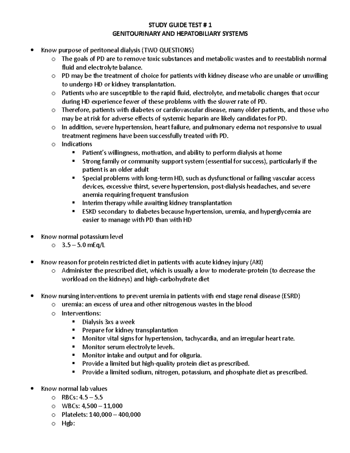 Study Guide TEST # 1 - STUDY GUIDE TEST # 1 GENITOURINARY AND ...
