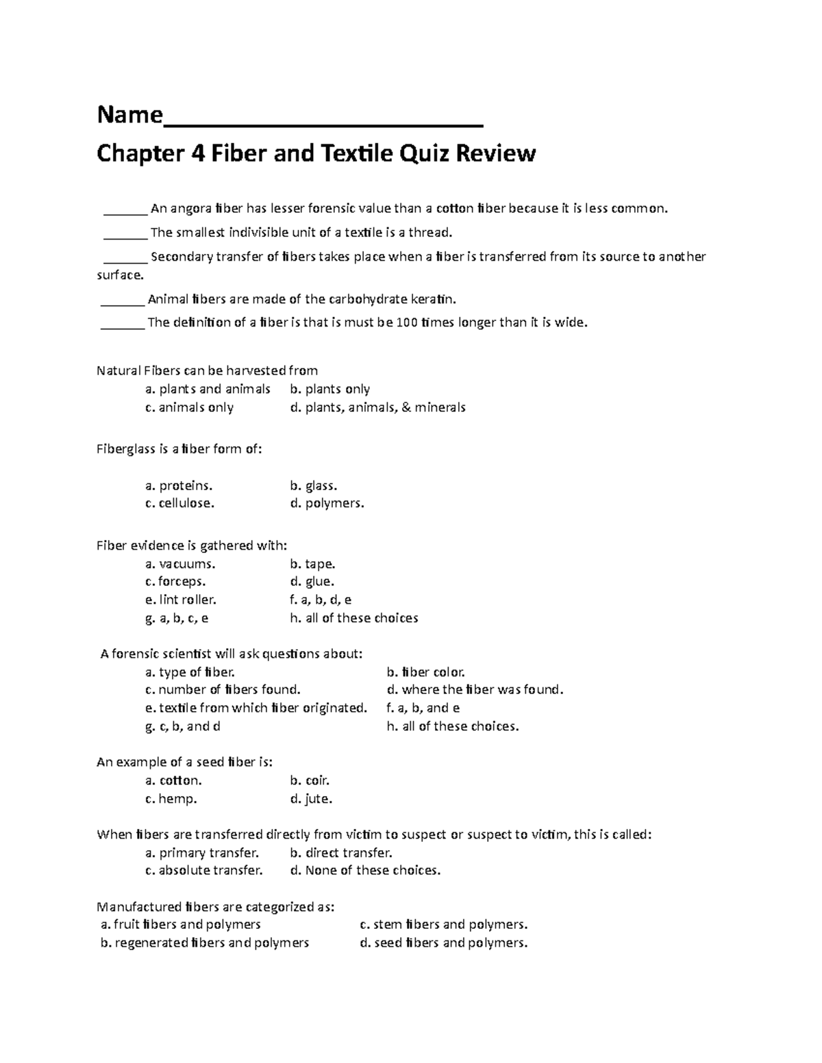 Chapter 4 Quiz Review Name________________________ Chapter 4 Fiber