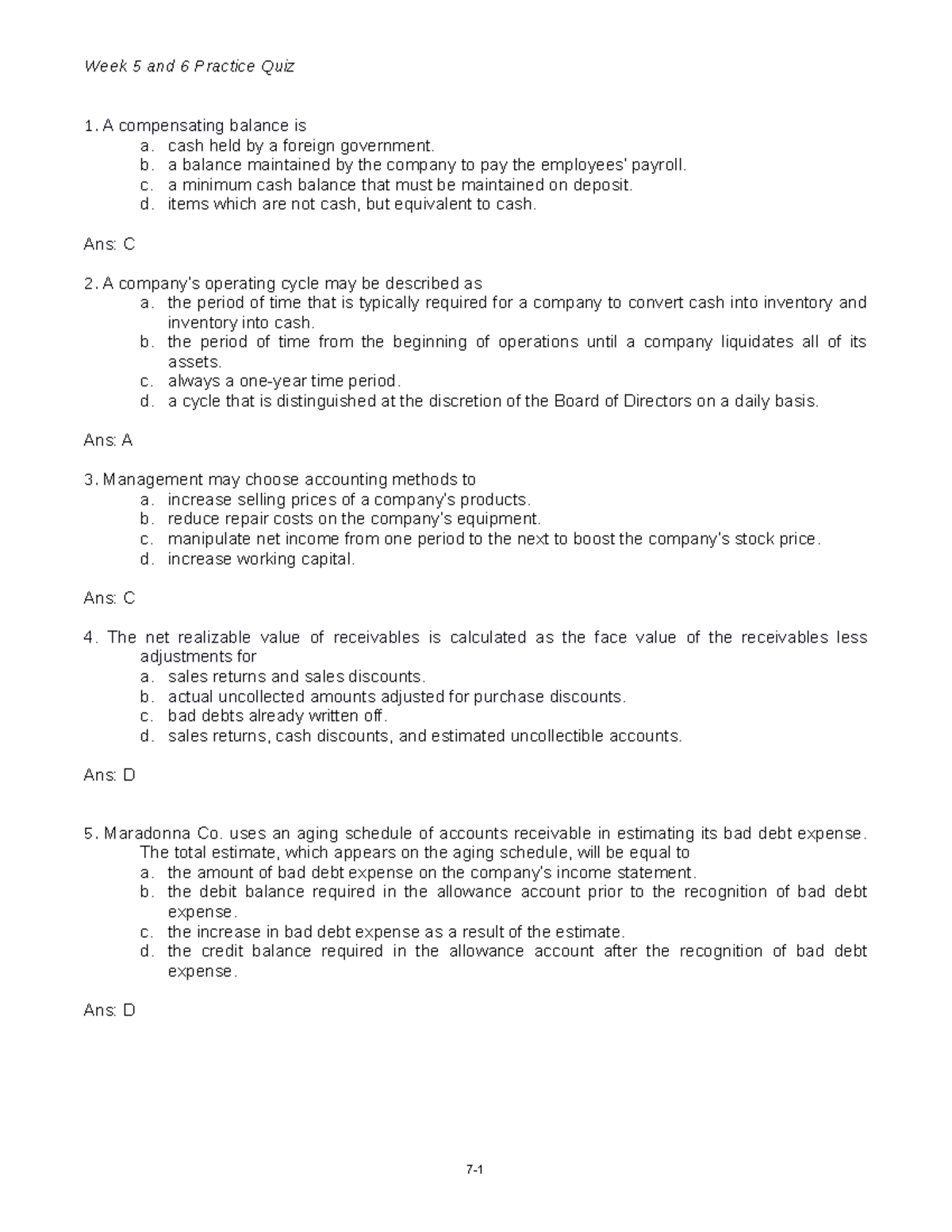 5. Week 5 And 6 Quiz Solutions Week 5 and 6 Practice Quiz A