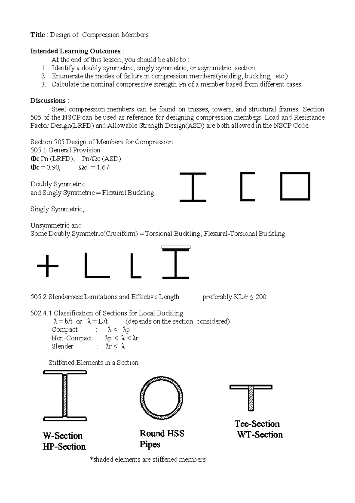 M3 Design of Compression Members - Title : Design of Compression ...