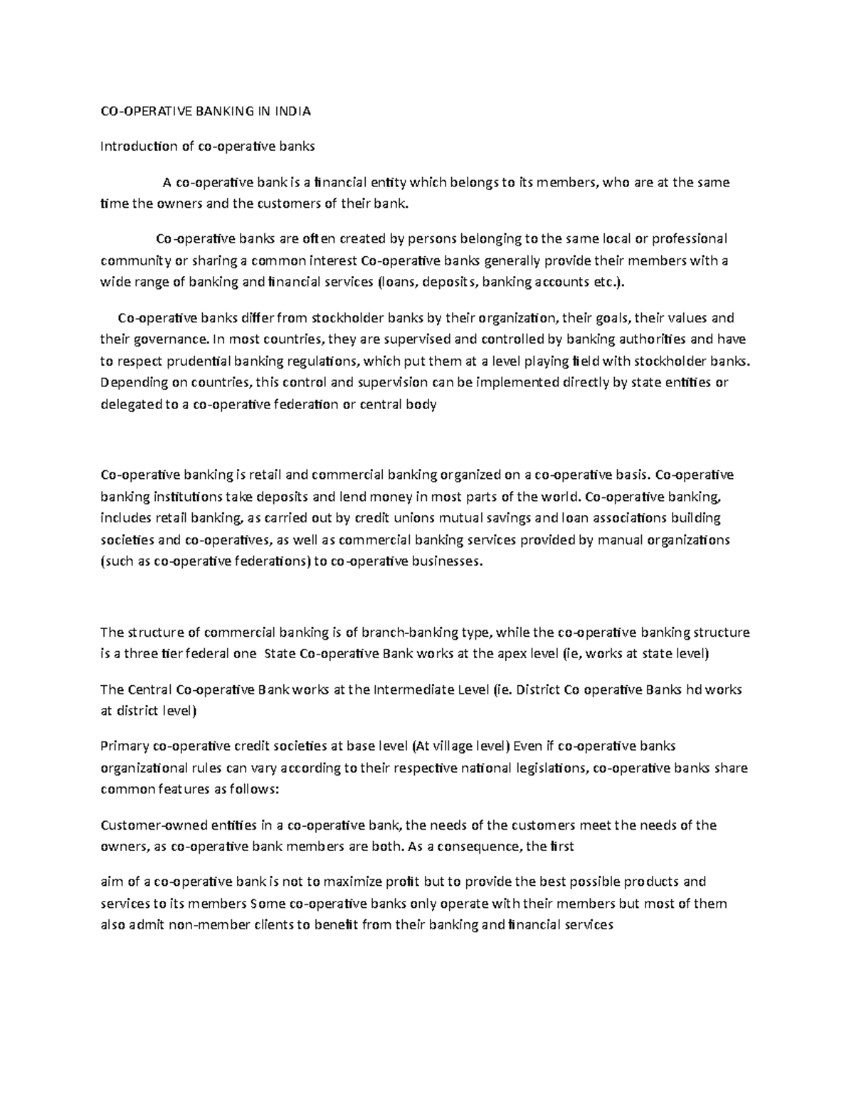 CO Operative BAWPS Office COOPERATIVE BANKING IN INDIA