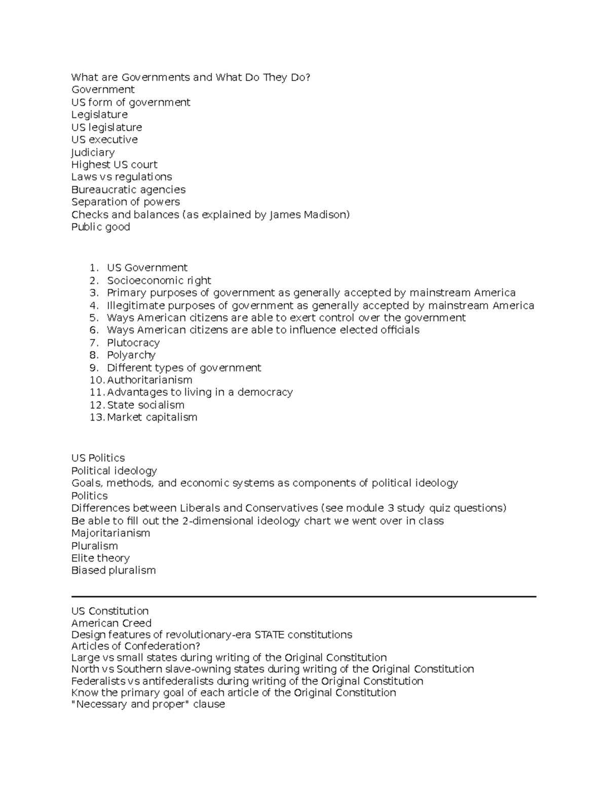 Study guide terms - Lecture notes 1-4 - What are Governments and What ...