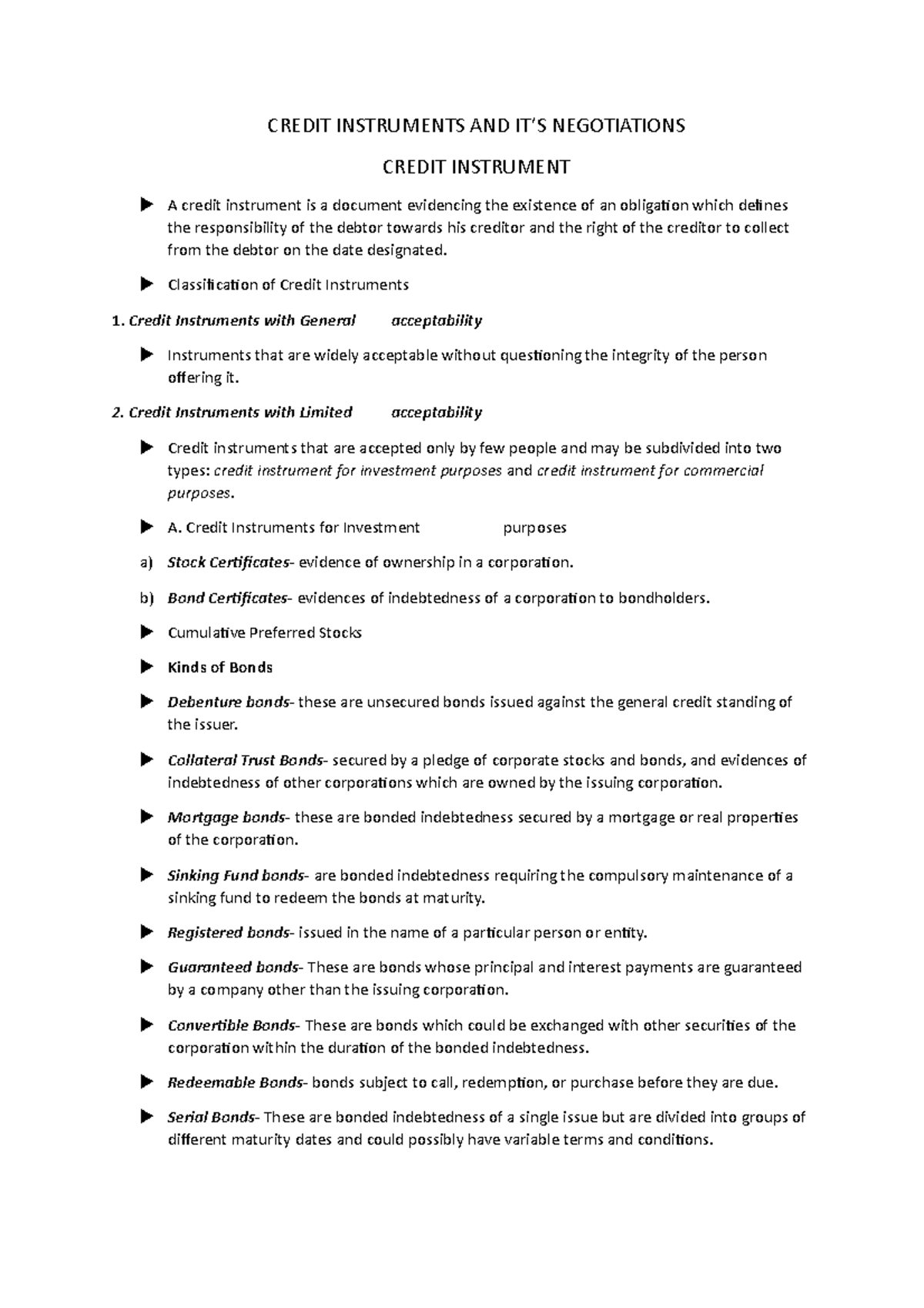 Chapter 5 Written Report CREDIT INSTRUMENTS AND IT’S NEGOTIATIONS