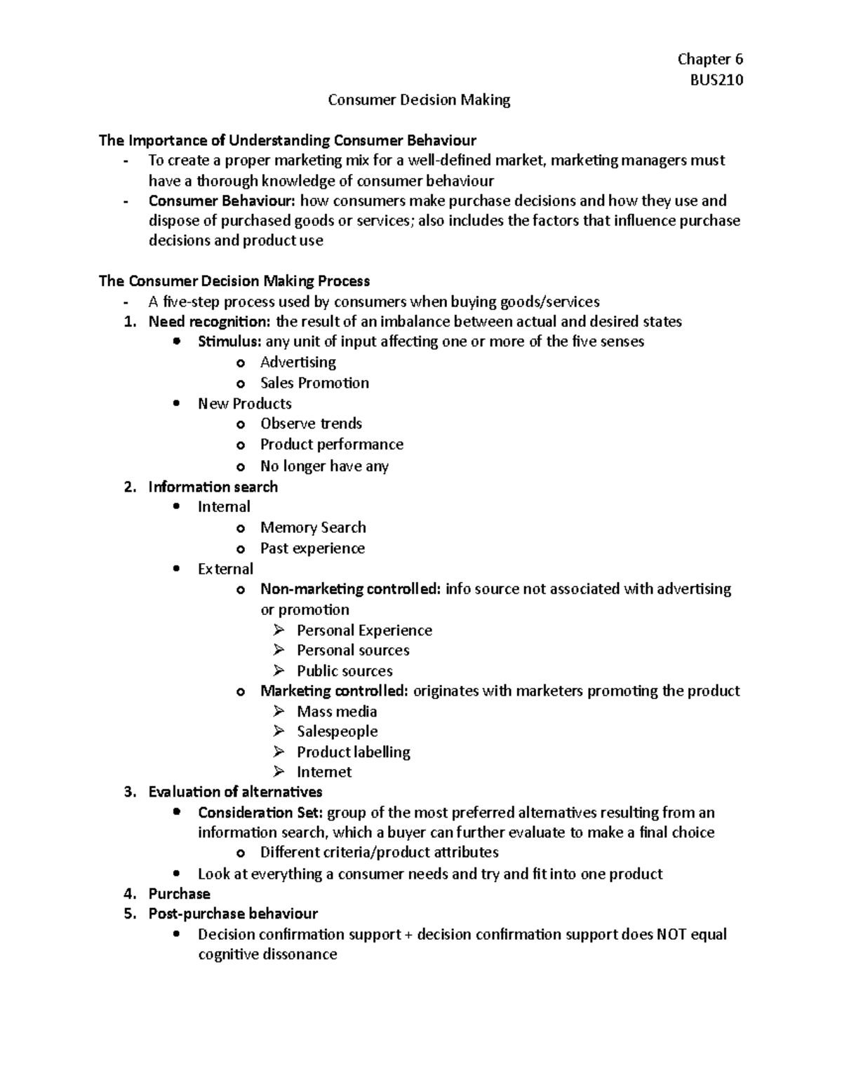 Chapter 6 - Summary MKTG - MKTG - BUS Consumer Decision Making The ...