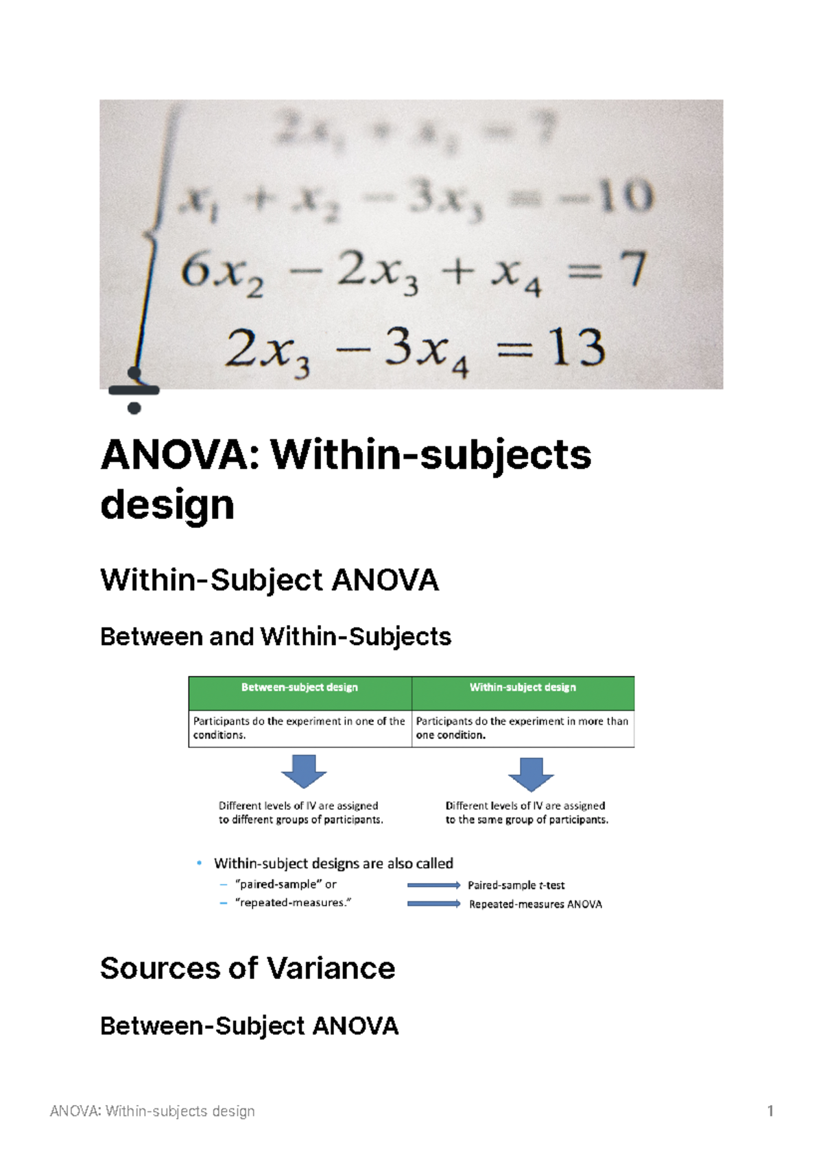 AnovaWithinsubjects design ANOVA Withinsubjects design Within