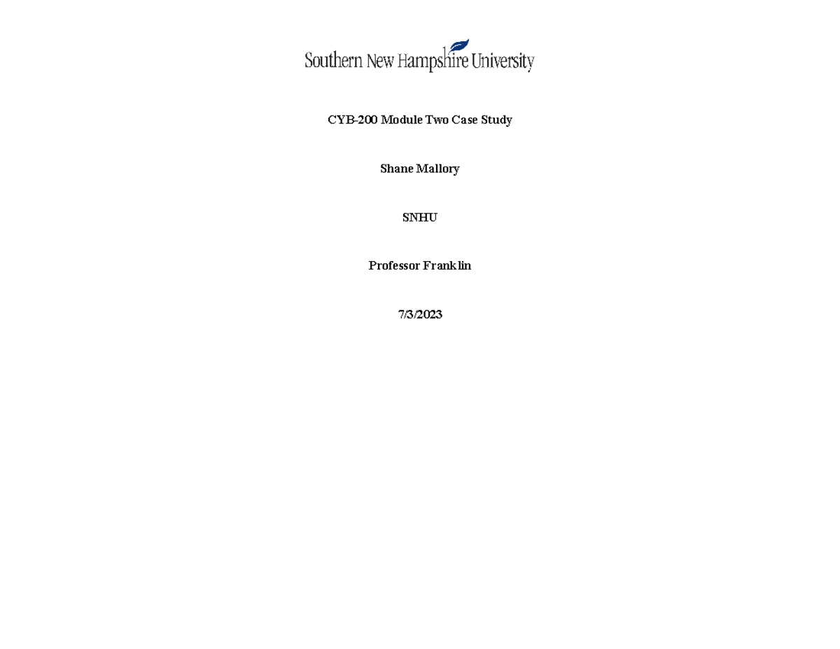 CYB 200 2-3 Shane Mallory - CYB200 - SNHU - Studocu