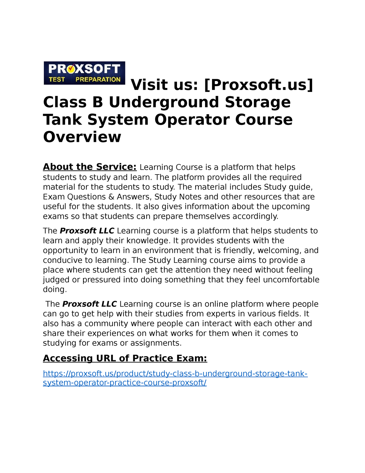 Class B Underground Storage Tank System Operator Practice Course ...