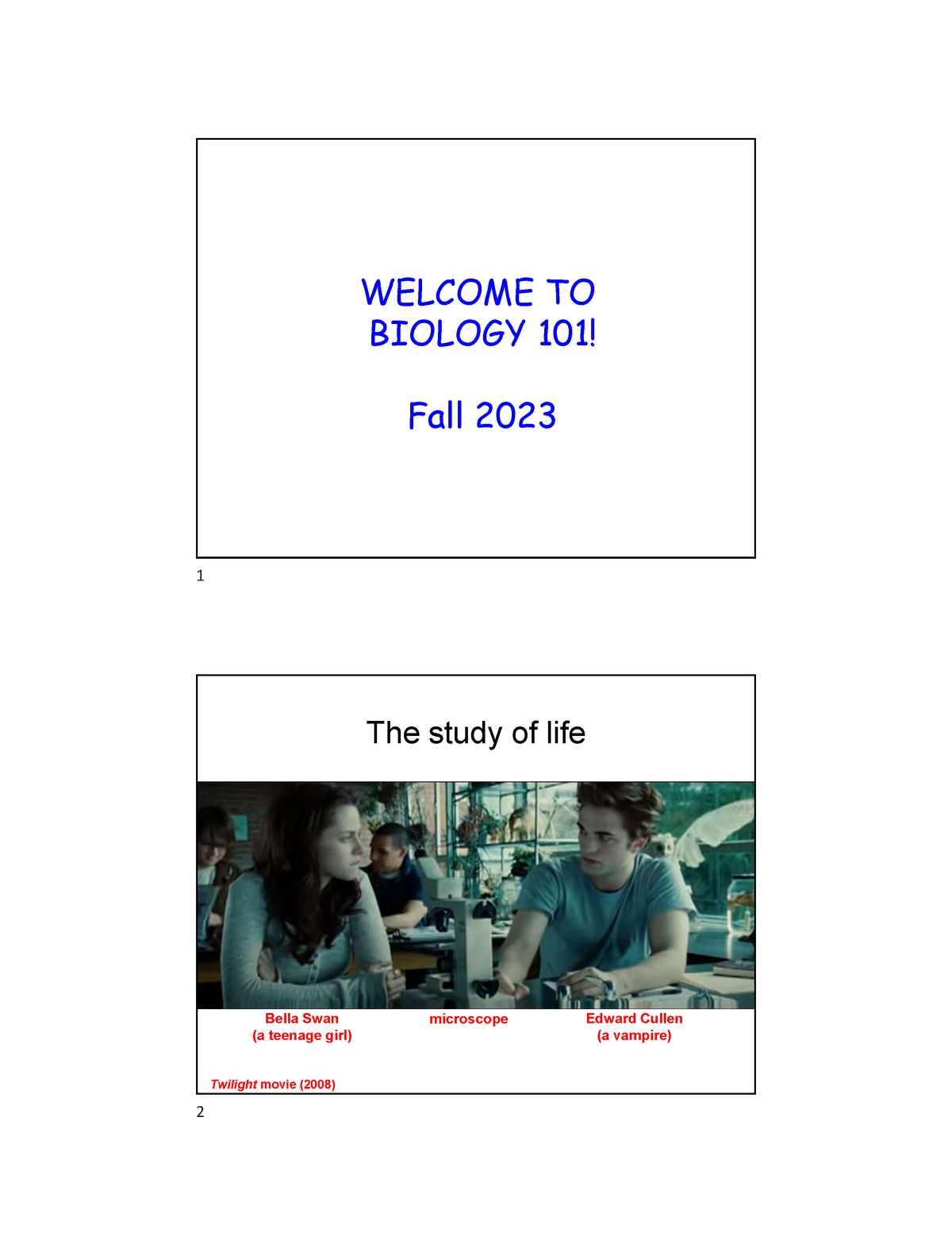 Lecture 1 Intro To Biology - WELCOME TO BIOLOGY 101! Fall 2023 The ...