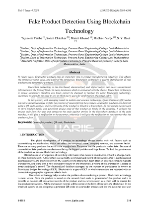 Fake Product Detection Using Blockchain Technology ijariie 14881 - Fake ...