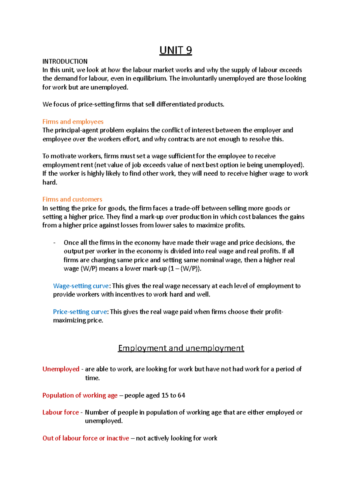 ECO1011 Unit 9 - Includes summary, graphs and questions with answers on ...