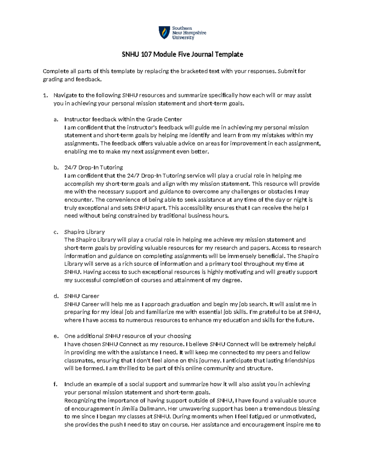 SNHU 107 Module Five Journal Template (Complete) - Submit for grading ...