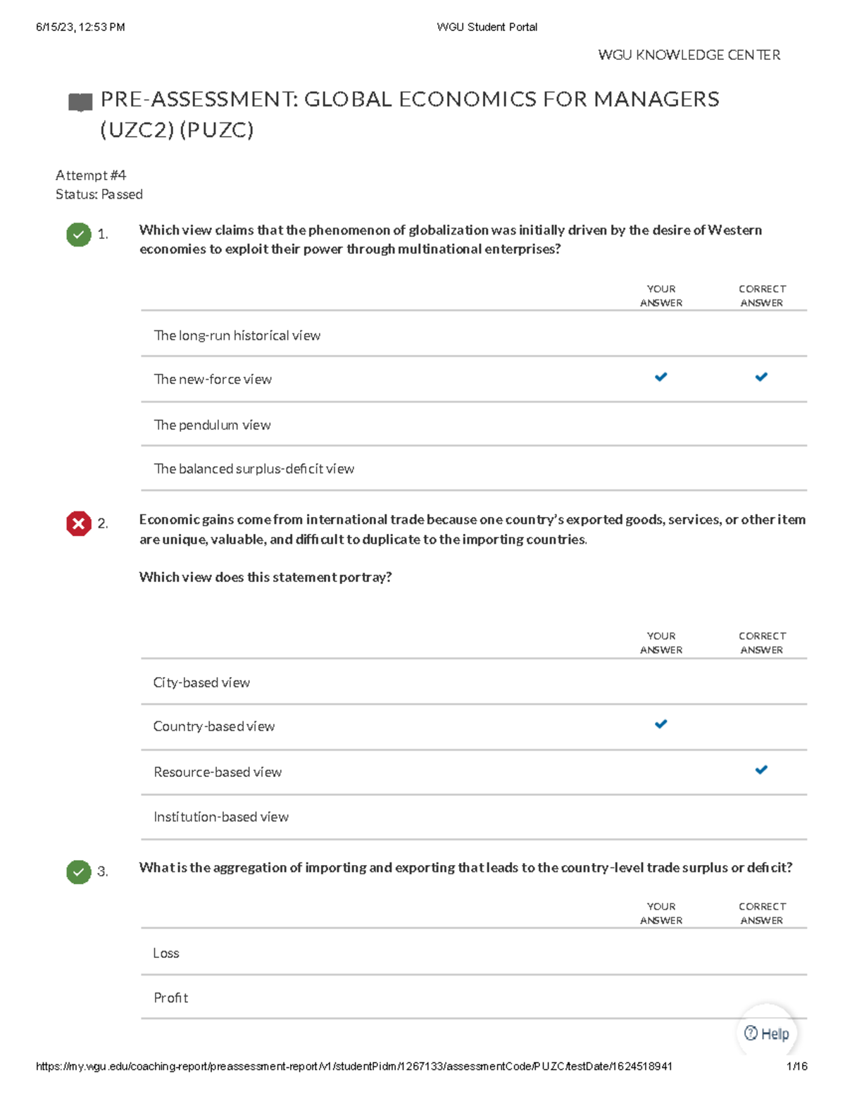 WGU Student Portal - Pre-assessment test - PRE-ASSESSMENT: GLOBAL